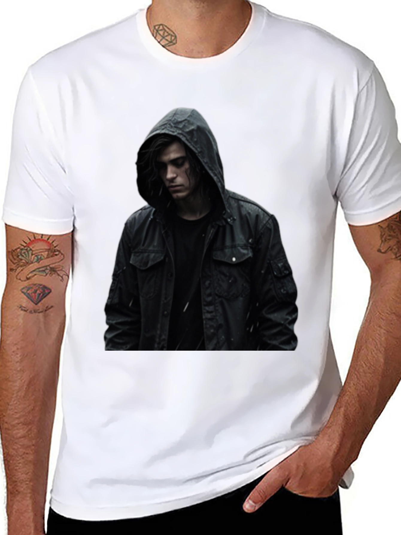 Black Hooded Figure Graphic Black T-Shirt view 8