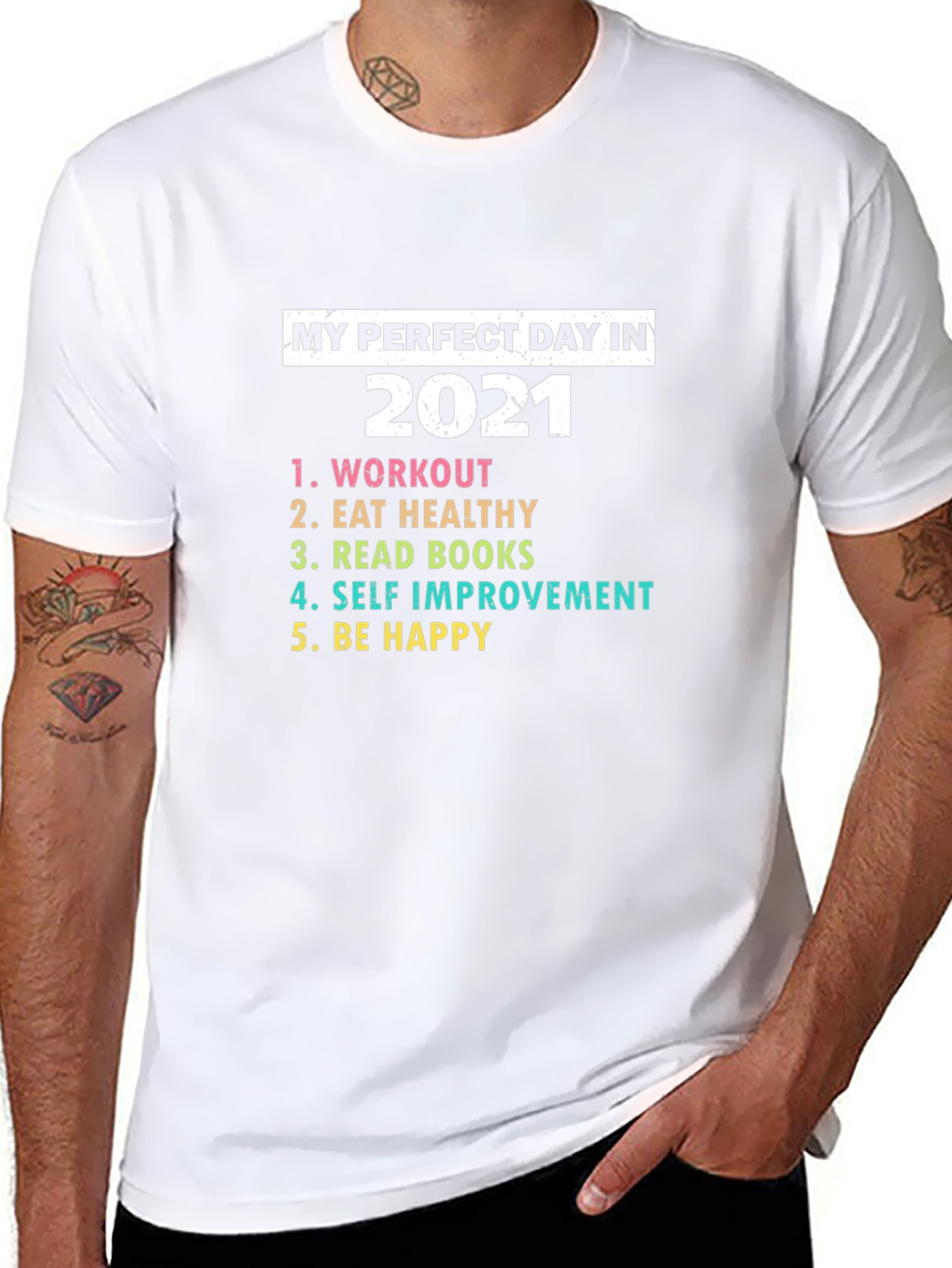 Black My Perfect Day 2021 T-Shirt - Workout, Eat Healthy, Read view 8