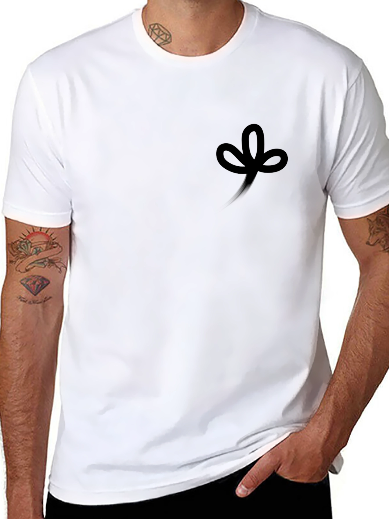 Black Men's Black Crew Neck T-Shirt with Clover Design view 8