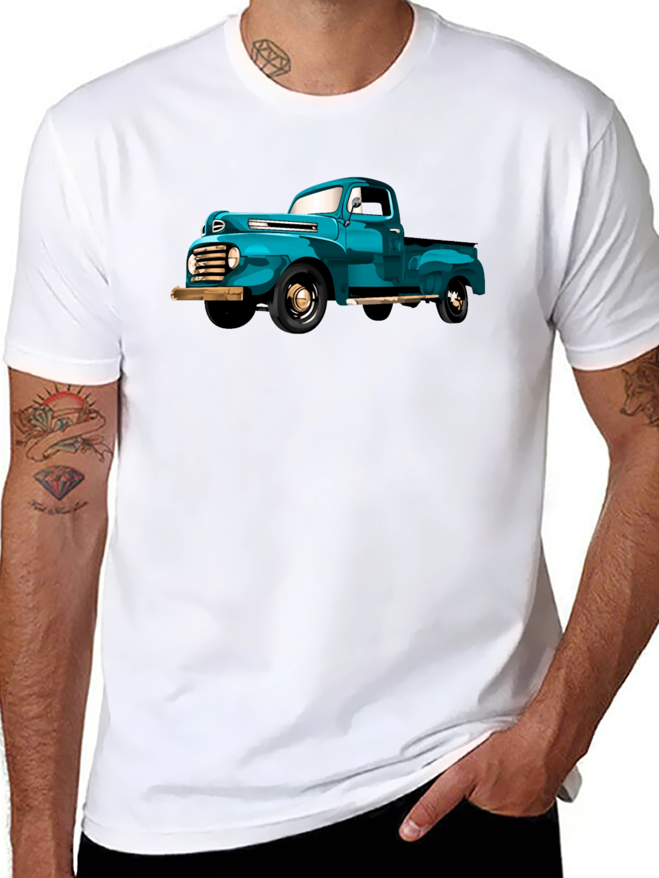 Black Vintage Truck Graphic Tee - Classic Car Lover's Shirt view 8