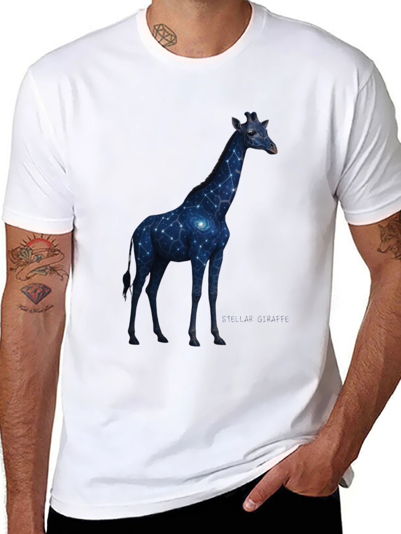 Black Galaxy Giraffe Graphic T-Shirt view 8