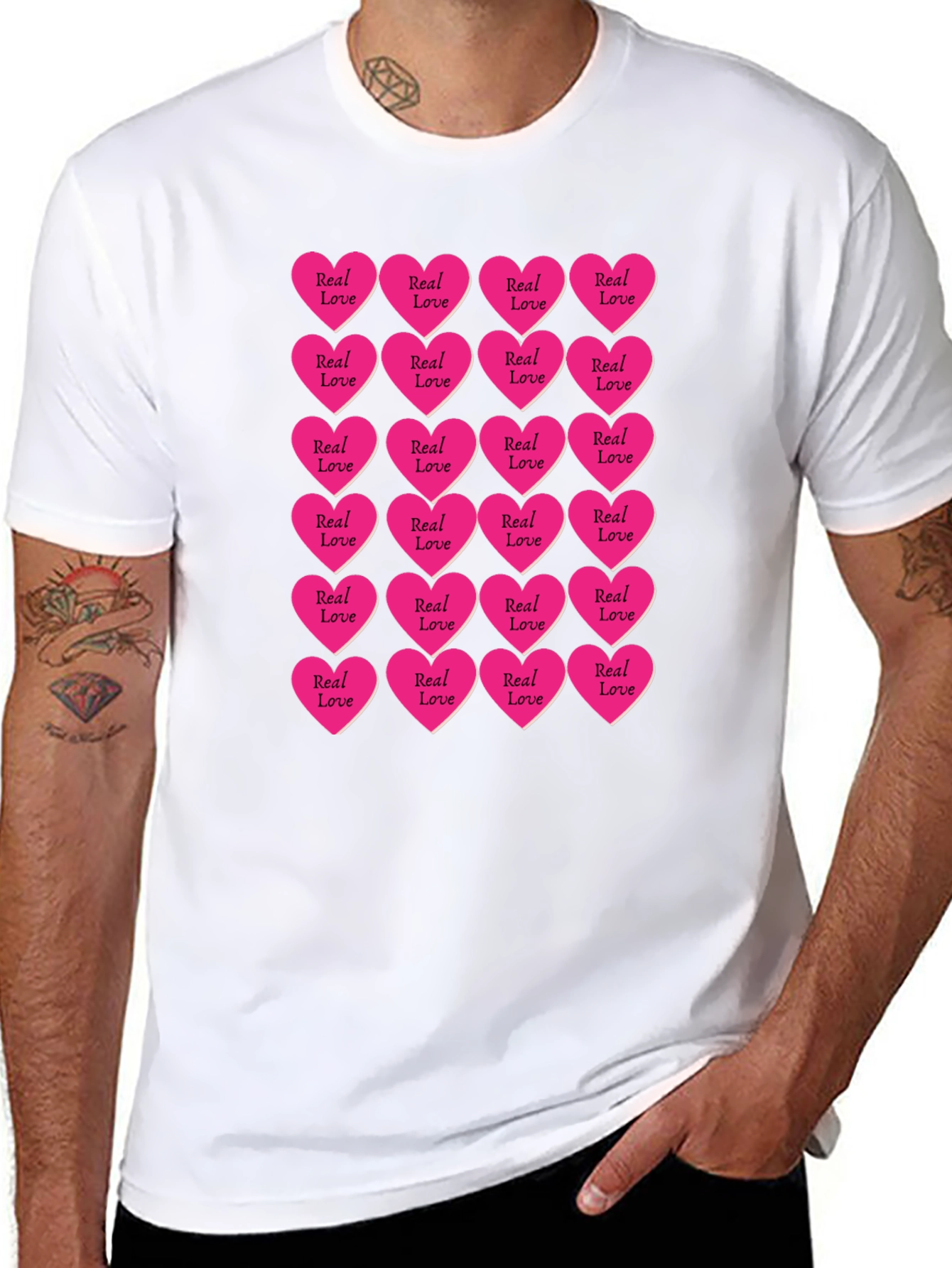 Black Real Love Hearts T-Shirt - Graphic Print Tee view 8