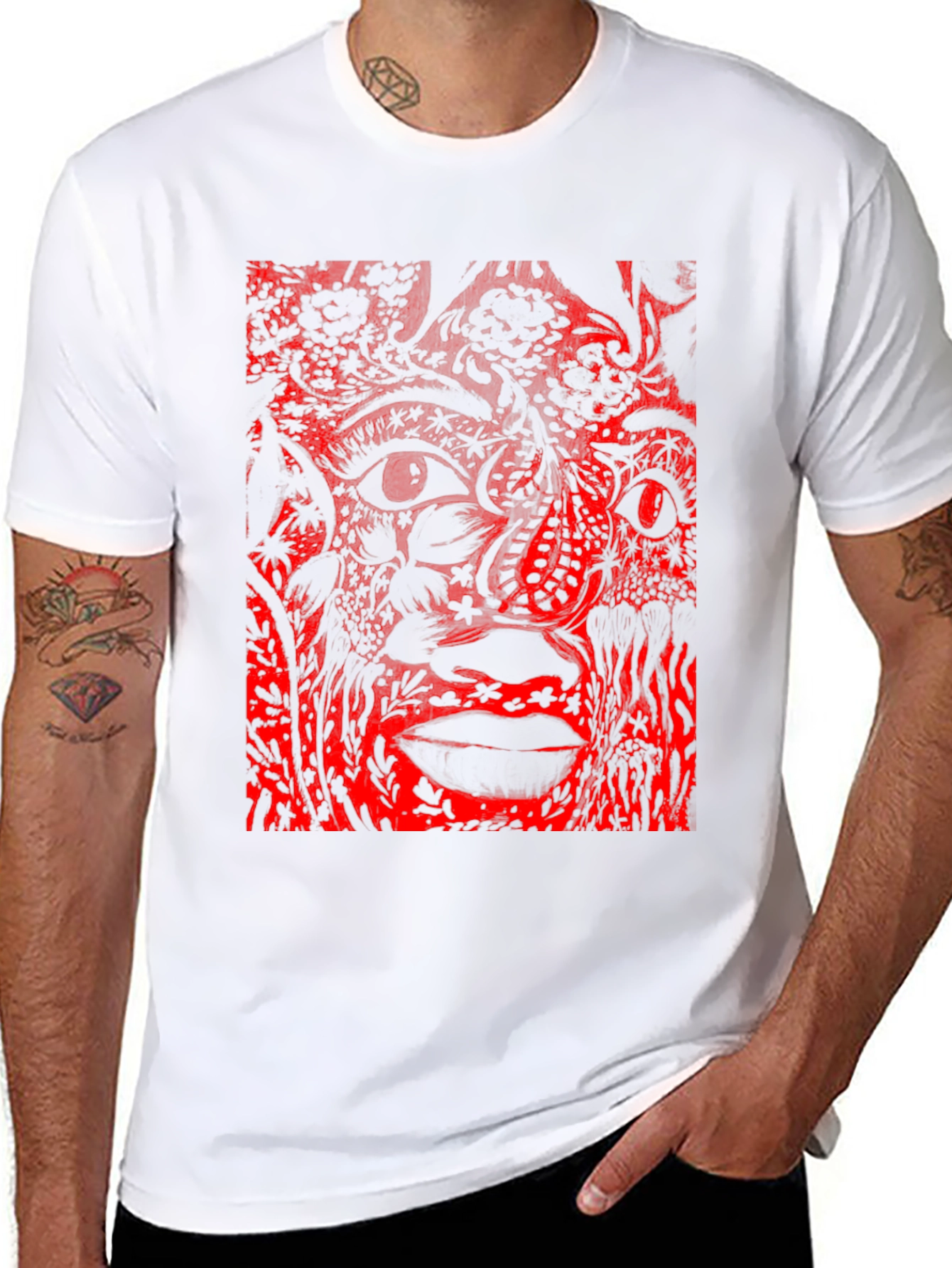 Black Abstract Red Print Black T-Shirt view 8