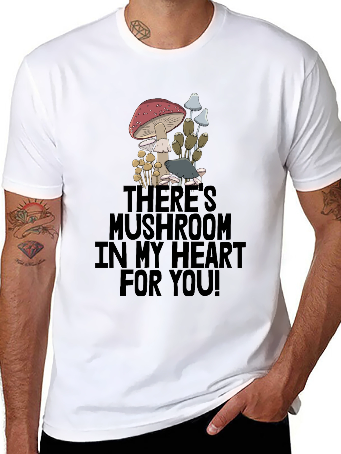 Black Mushroom Heart Graphic T-Shirt - Funny Novelty Tee view 8