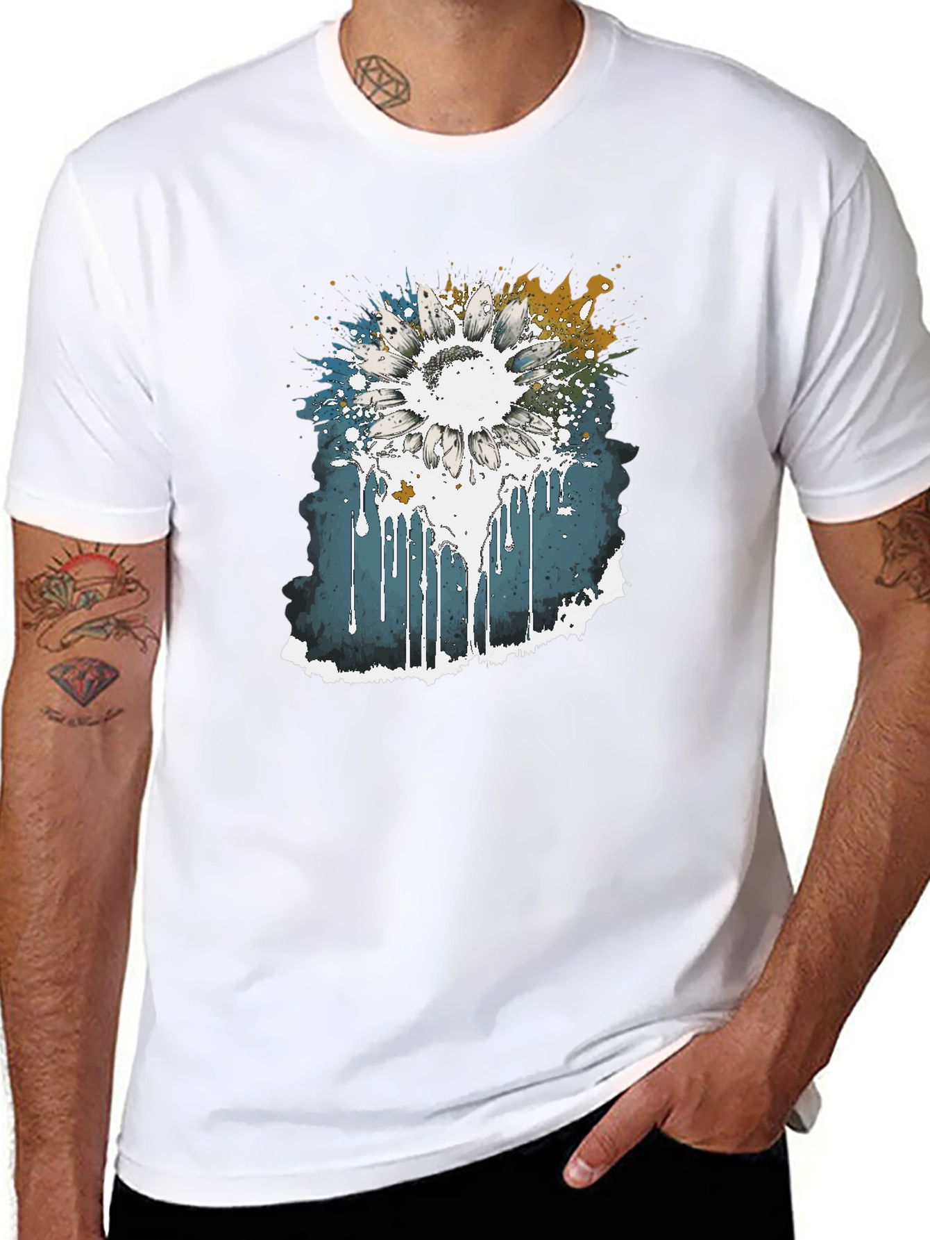 Black Sunflower Splash Graphic Tee view 8