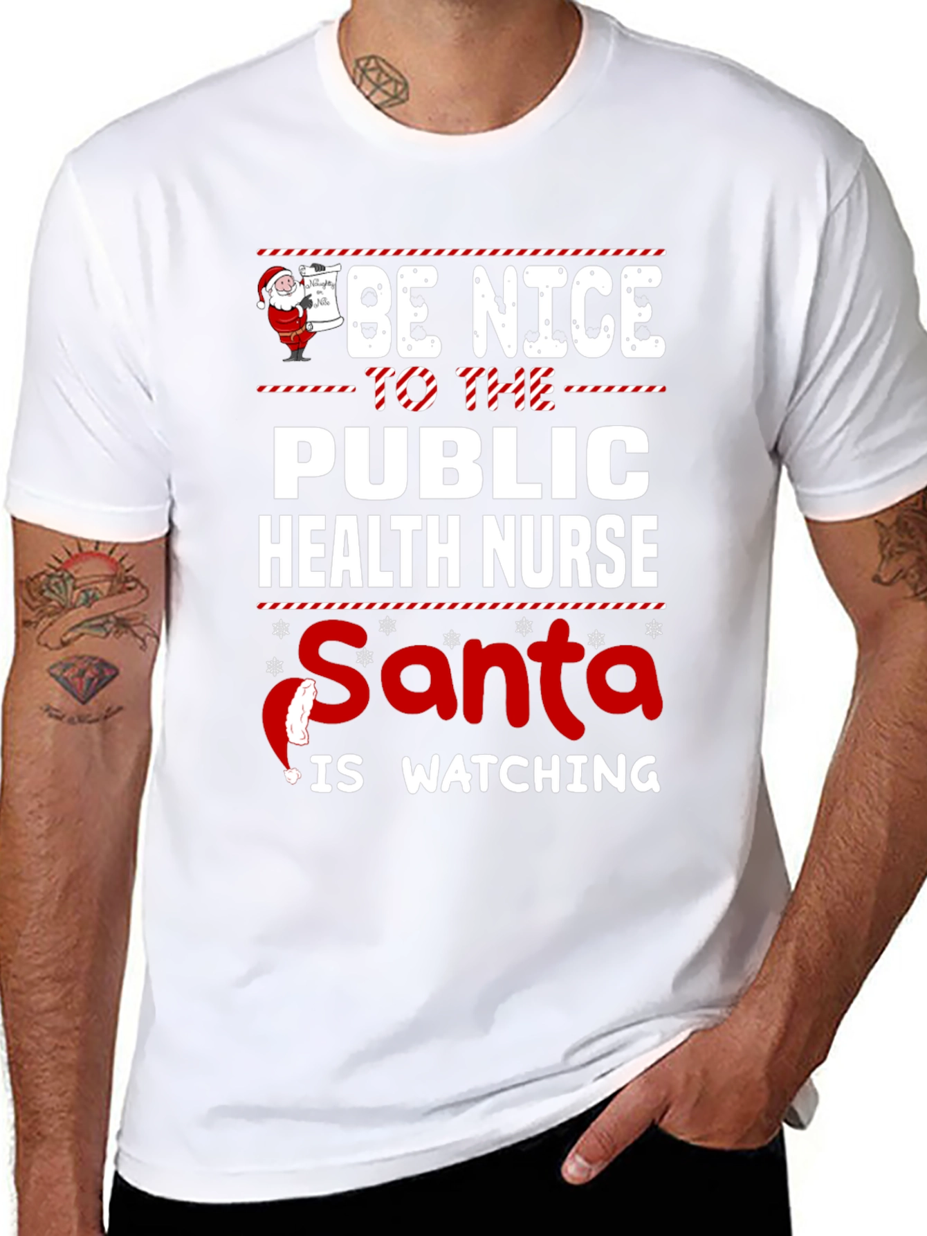 Black Be Nice To The Public Health Nurse, Santa Is Watching T-Shirt view 8