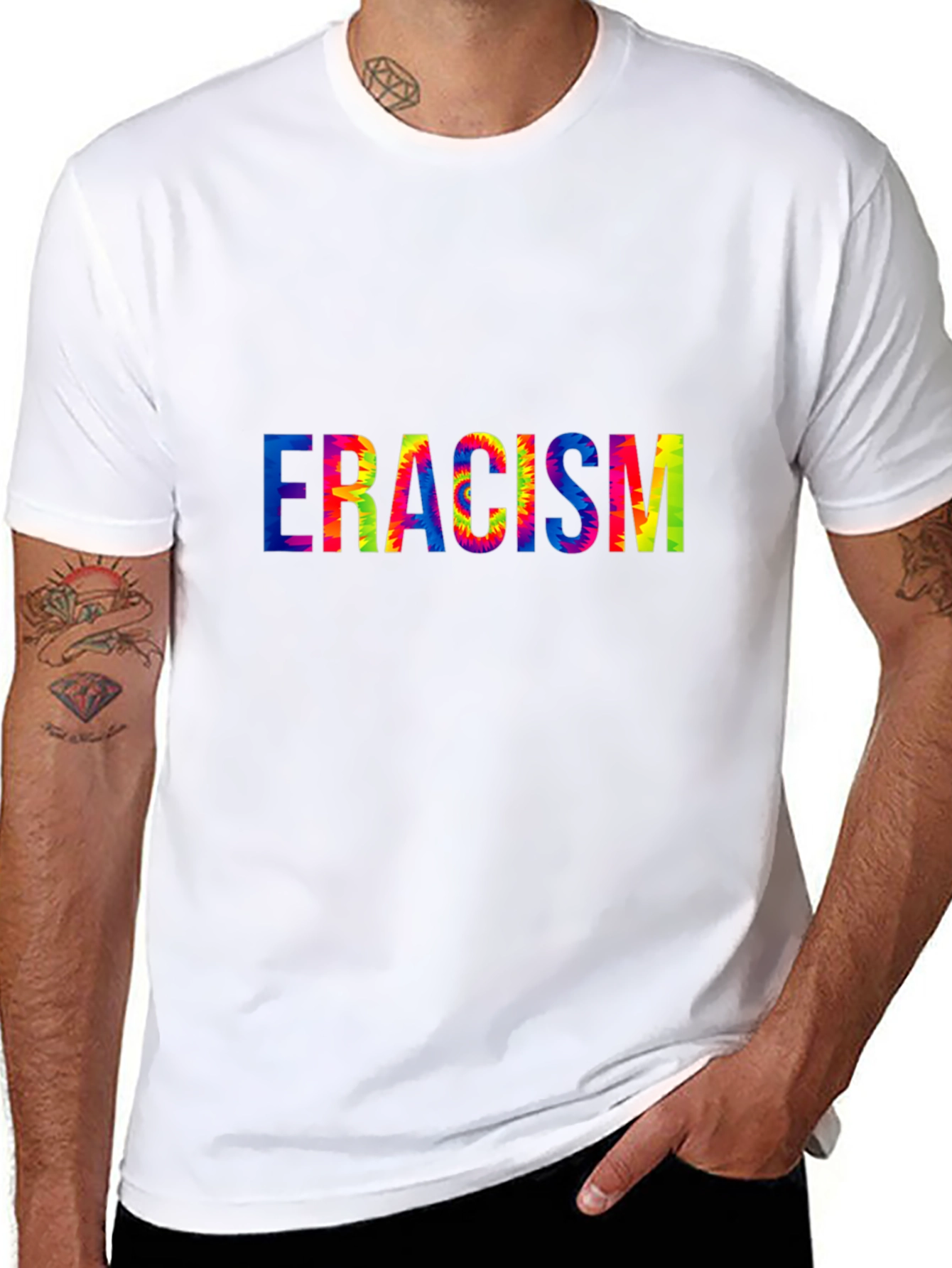 Black Eradicate Racism Tie Dye Graphic Tee view 8