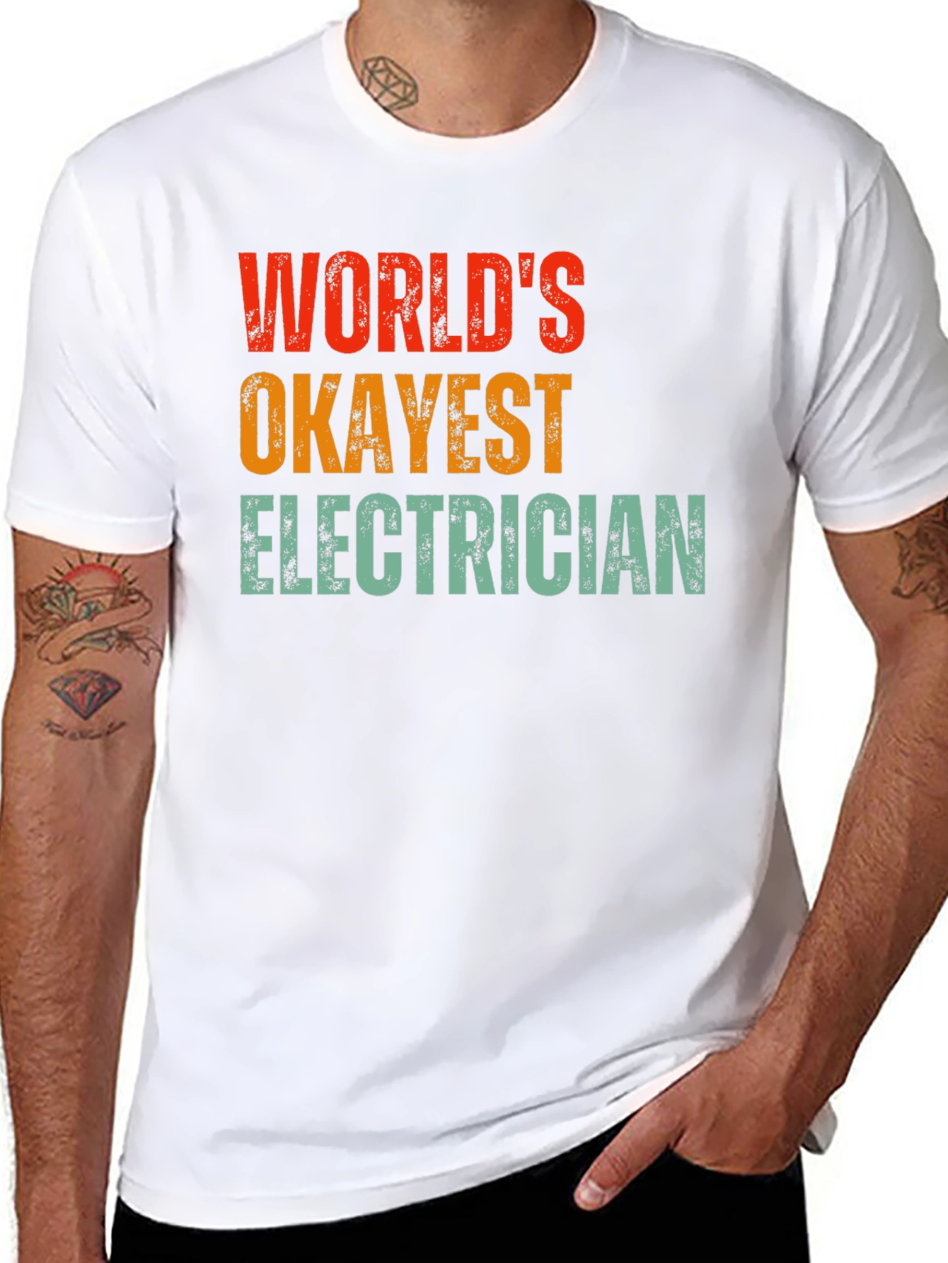 Black World's Okayest Electrician T-Shirt view 8