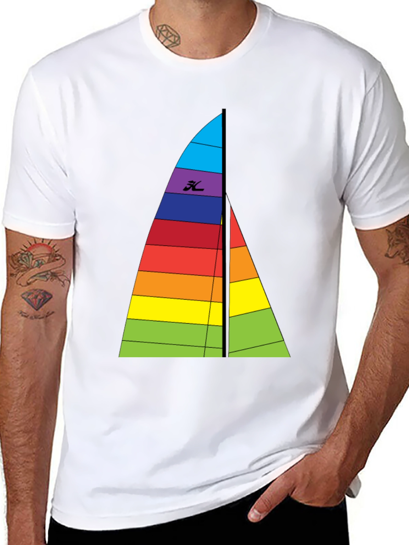Black Rainbow Sailboat Graphic Tee - Black Cotton T-Shirt view 8
