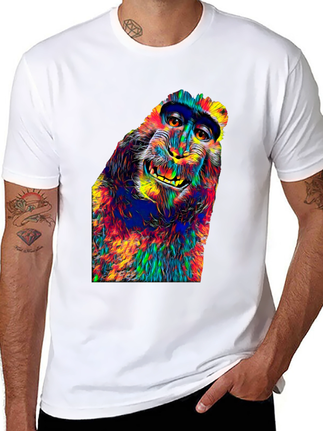 Black Vibrant Monkey Graphic T-Shirt - Unique Colorful Design view 8