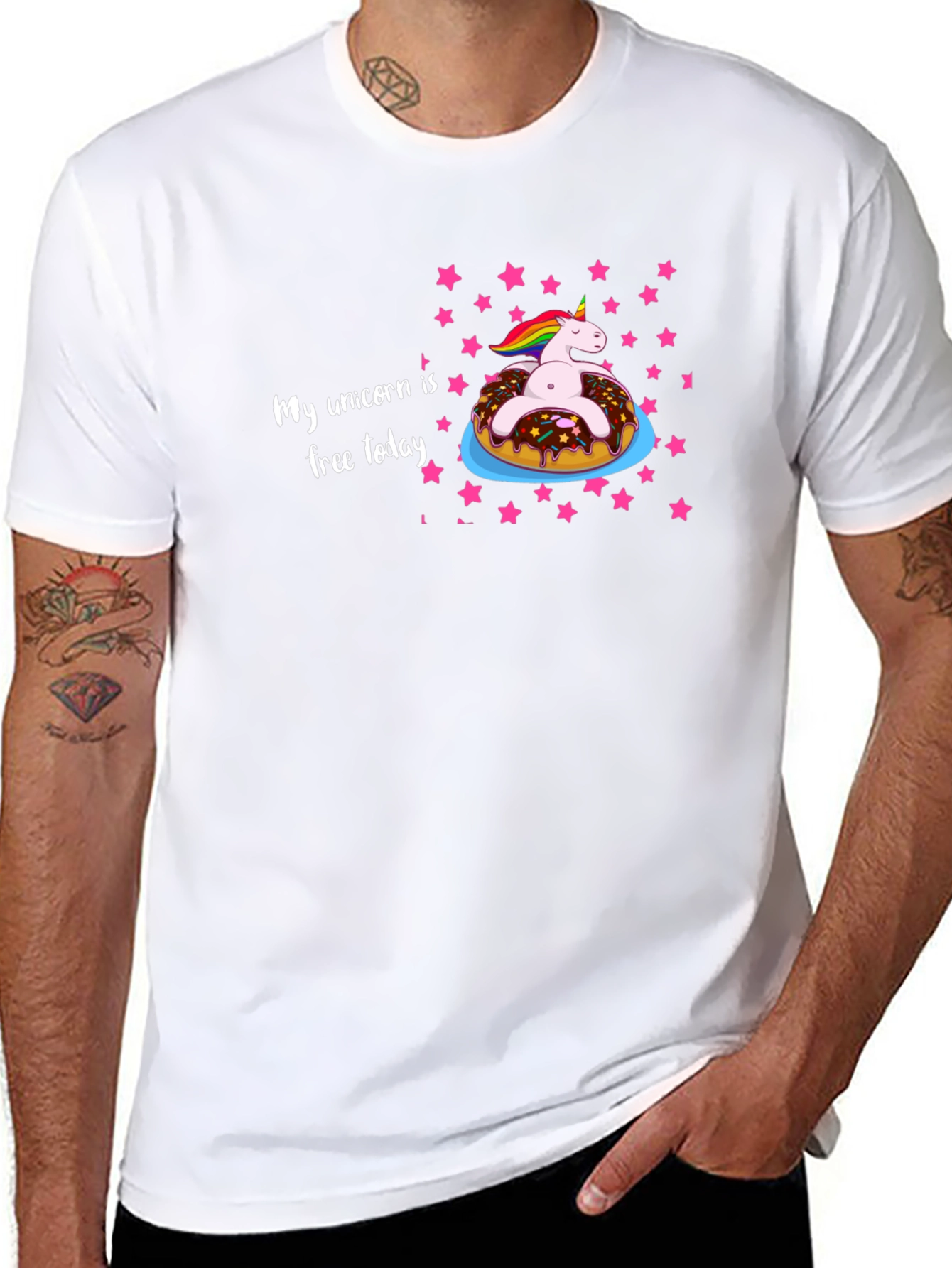 Black Unicorn Donut T-Shirt - My Unicorn is Free Today view 8