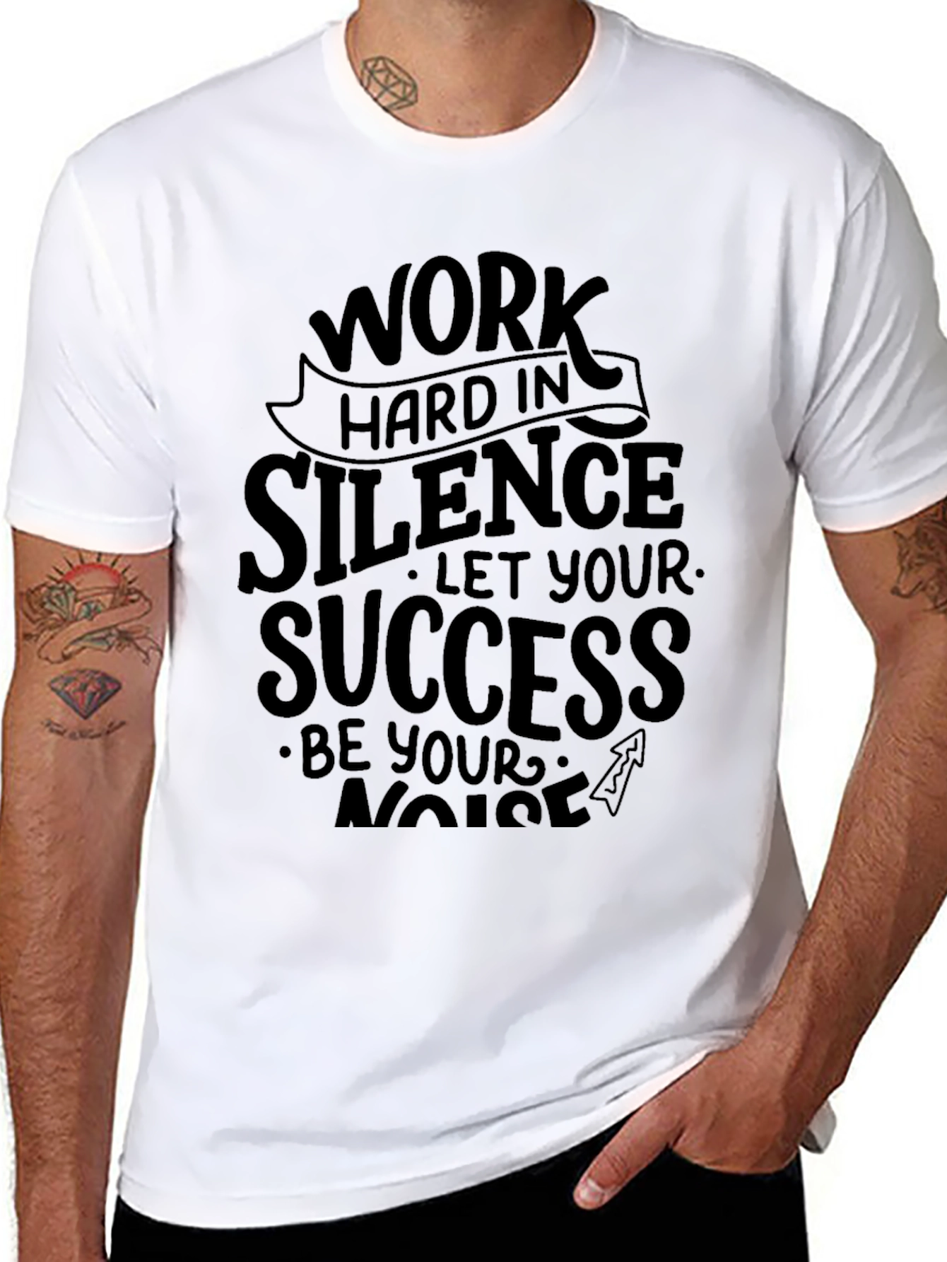 Black Work Hard in Silence T-Shirt - Motivational Quote Tee view 8