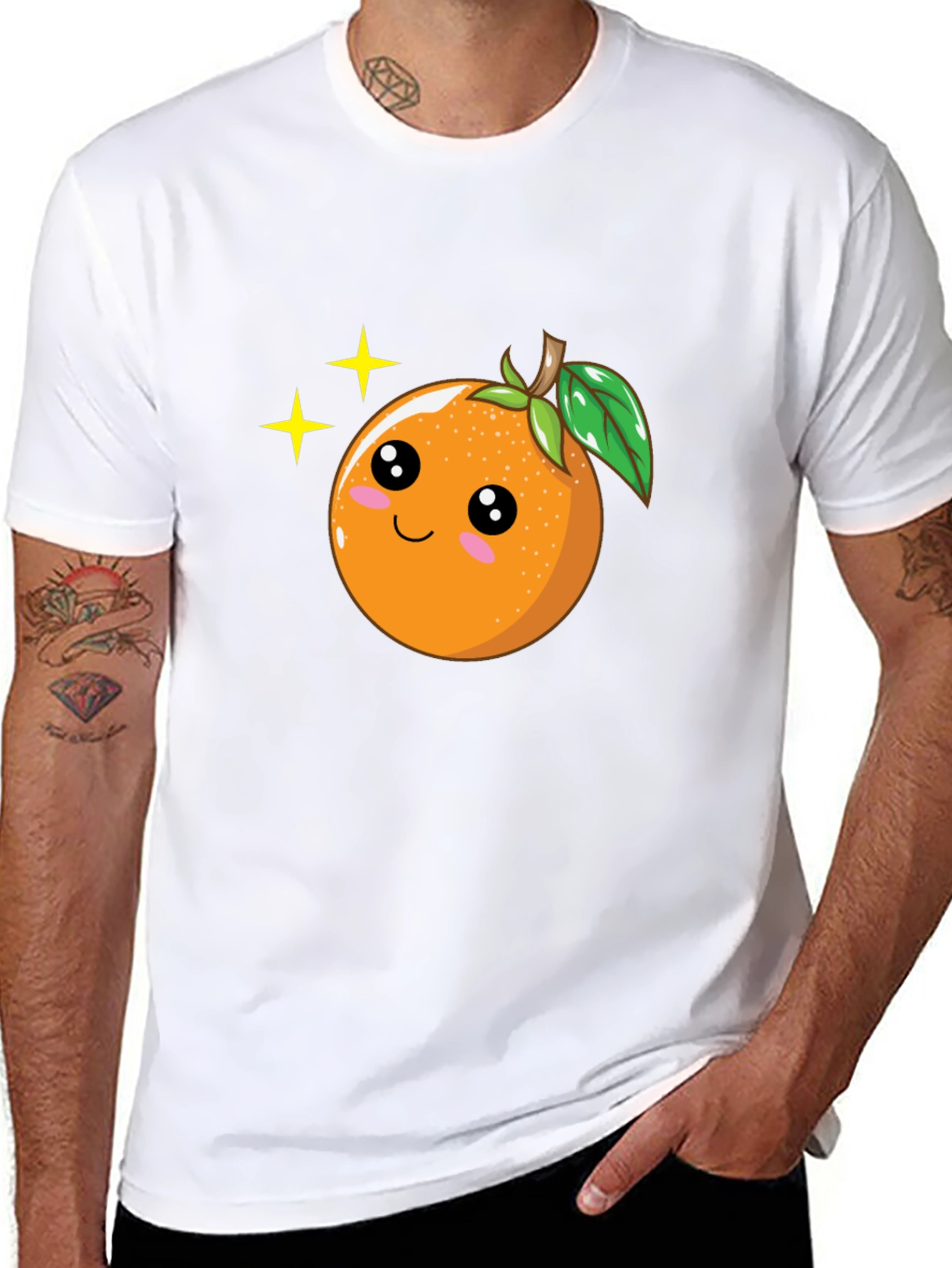 Black Cute Orange Cartoon Graphic Black T-Shirt view 8