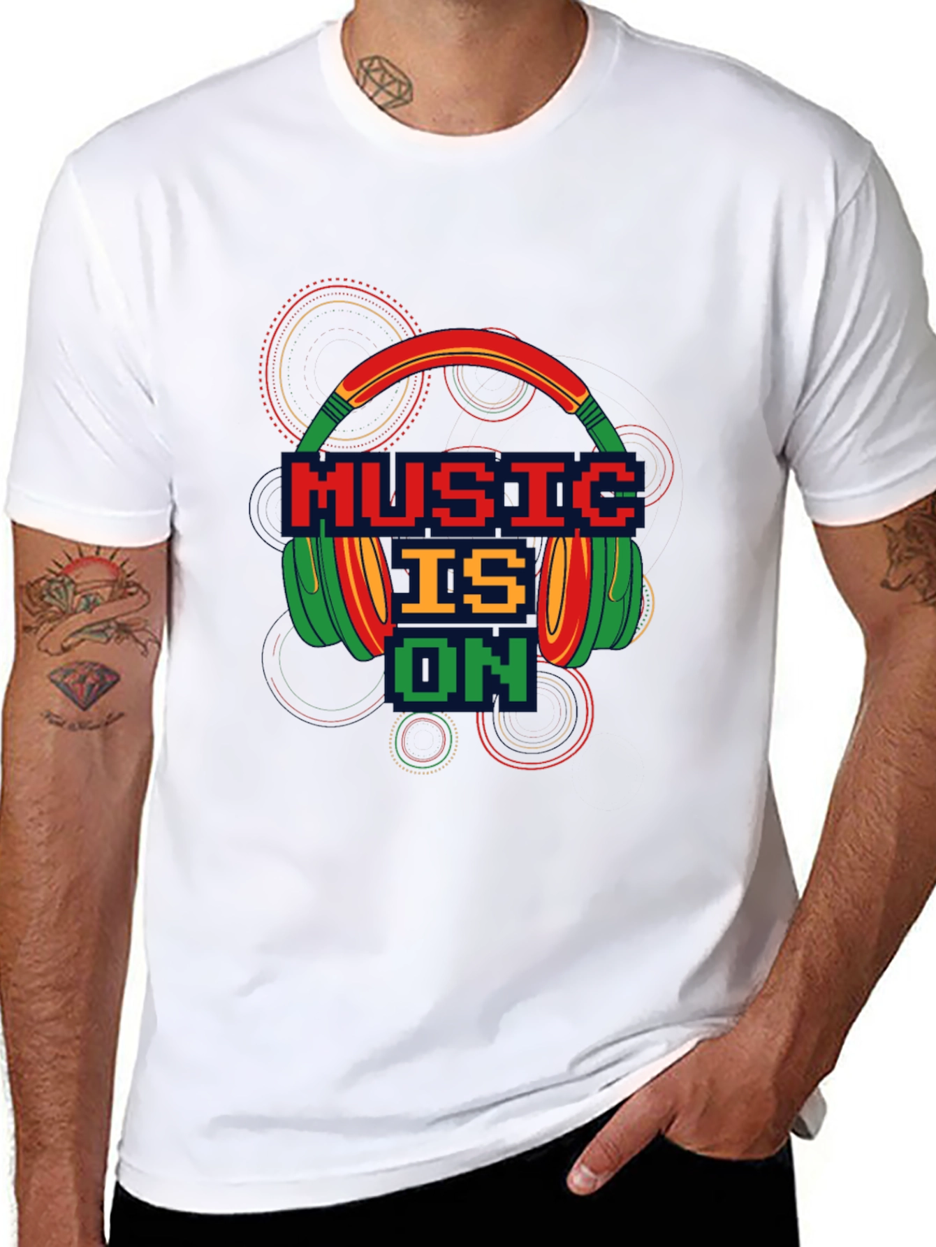 Black Music is On T-Shirt - Pixel Headphones Design view 8