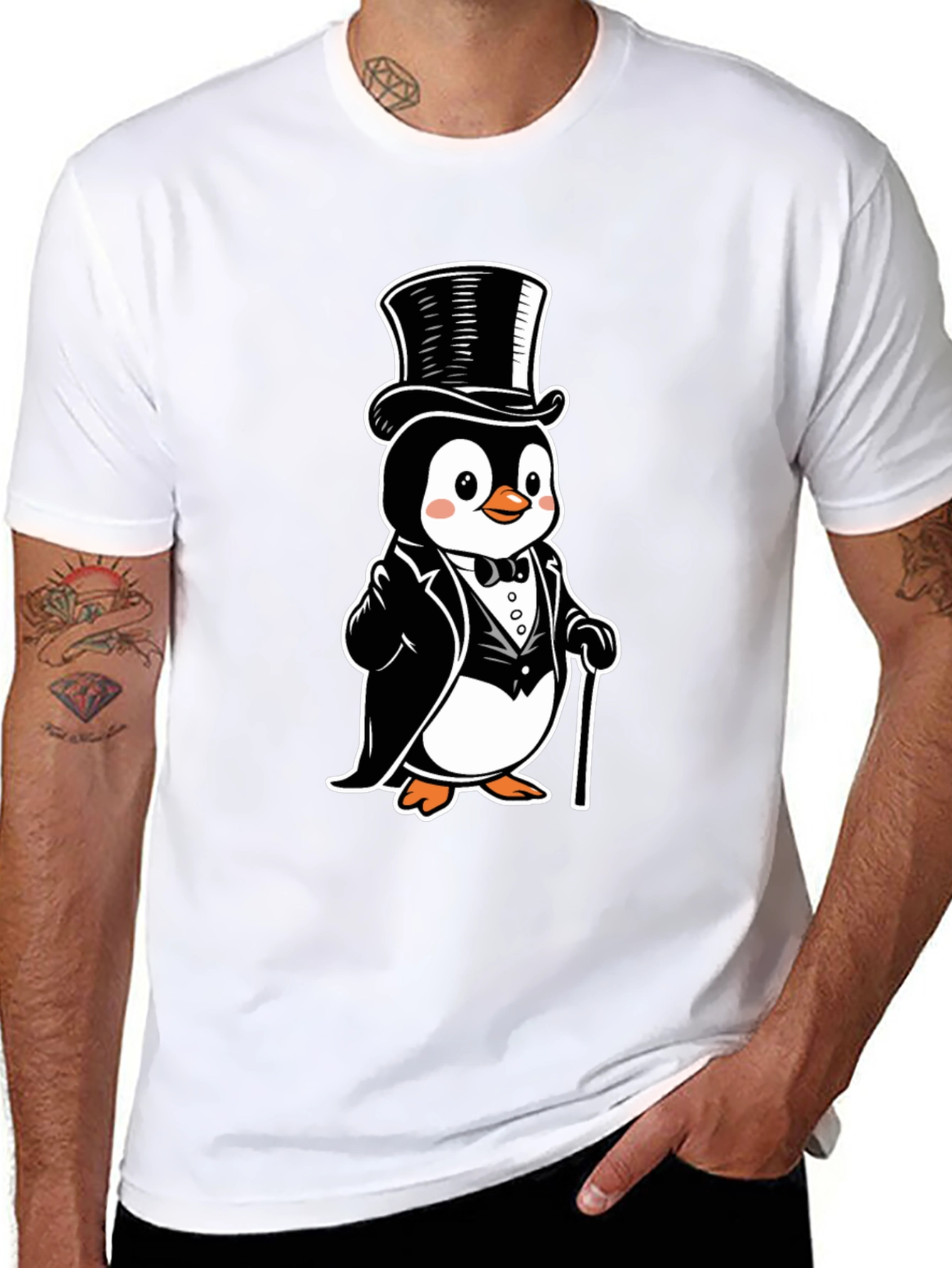 Black Penguin Tuxedo T-Shirt - Cartoon Style view 8