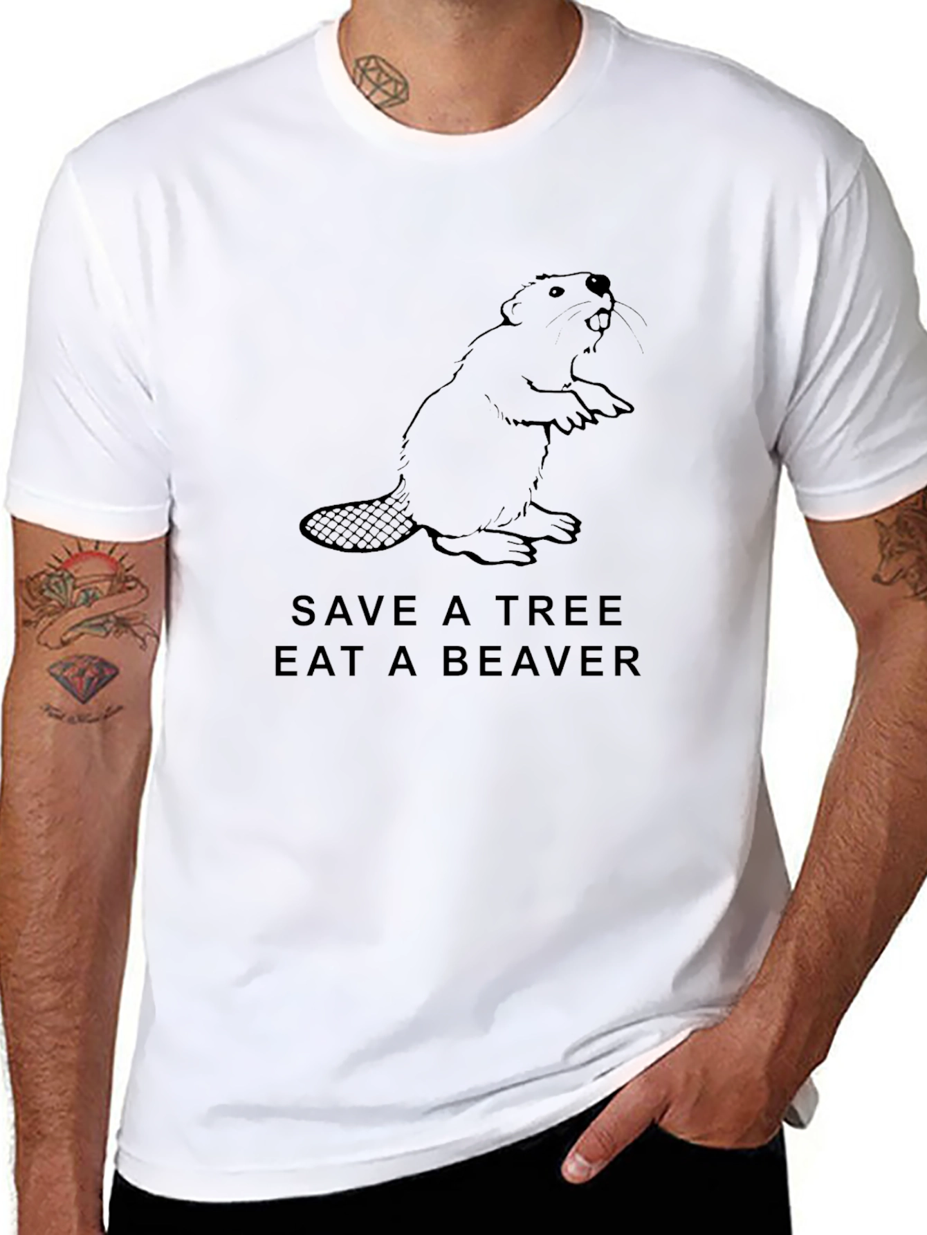 Black Save a Tree Eat a Beaver Graphic T-Shirt view 8