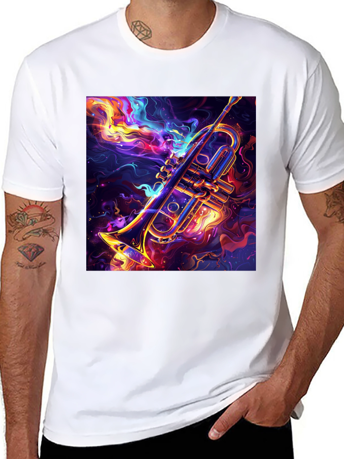 Black Trumpet Graphic Black T-Shirt: Artistic Music Lover Tee view 8