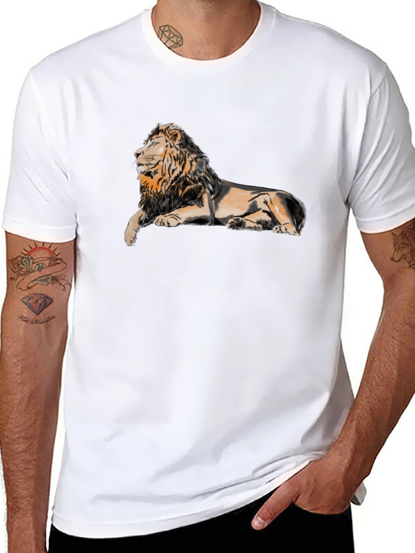 Black Lion Graphic Print T-Shirt - Black view 8