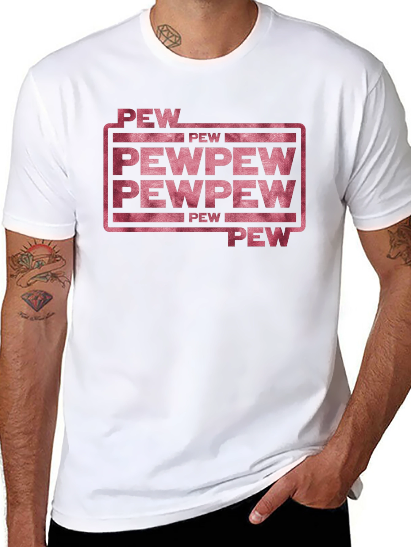 Black Pew Pew Funny Graphic T-Shirt view 8