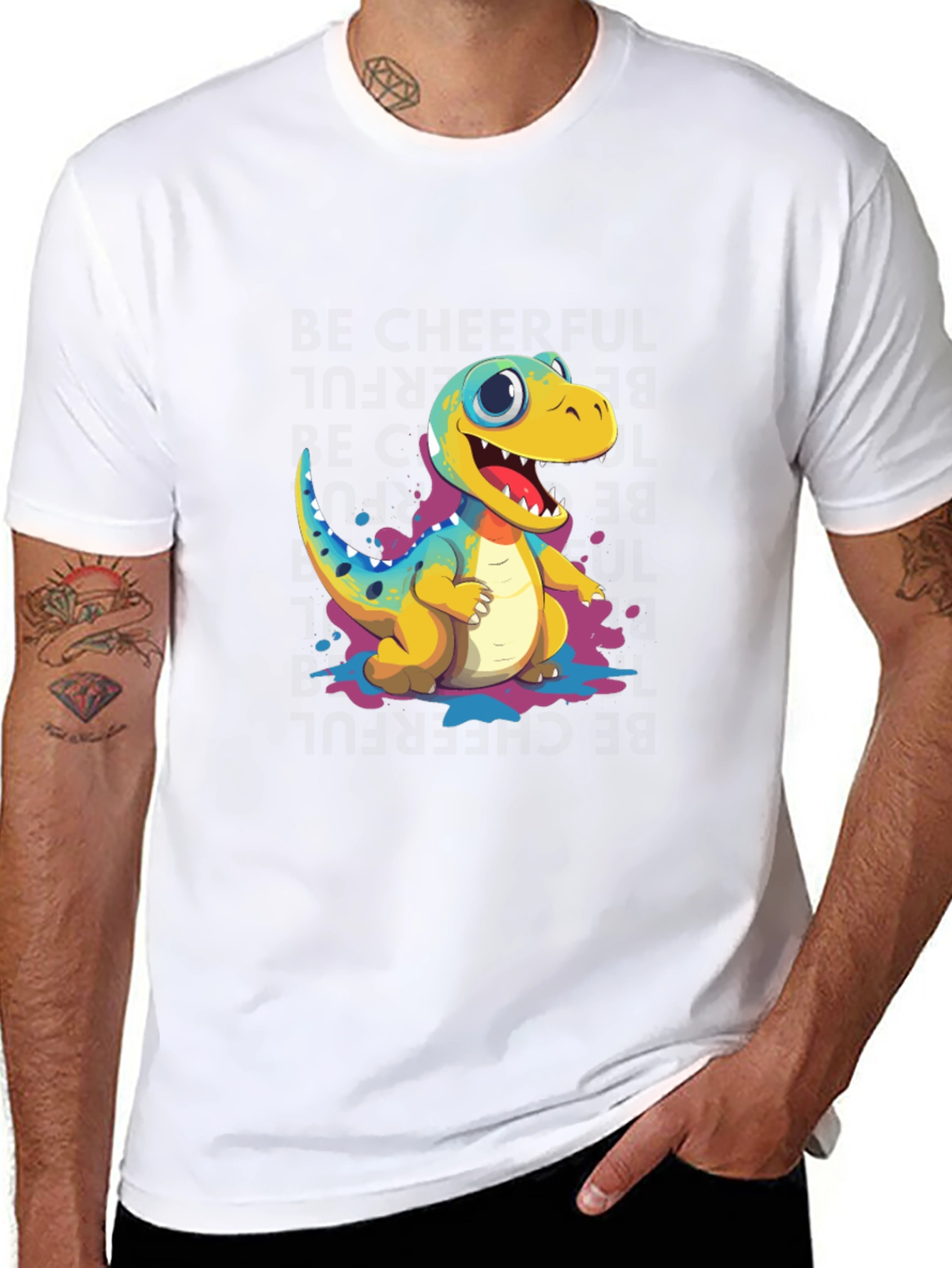 Black Cute Cartoon Dinosaur Black T-Shirt view 8