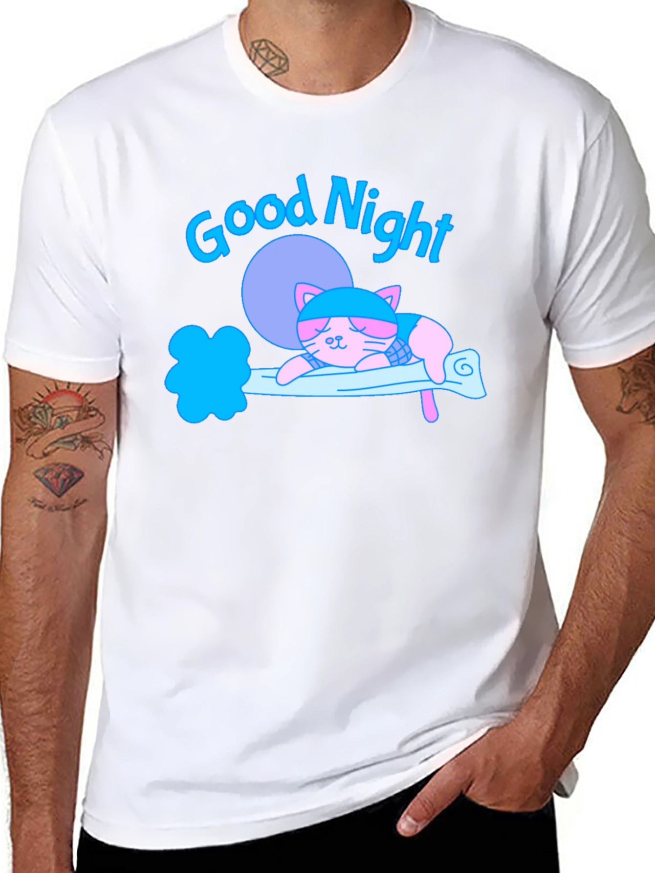 Black Good Night Cat T-Shirt view 8