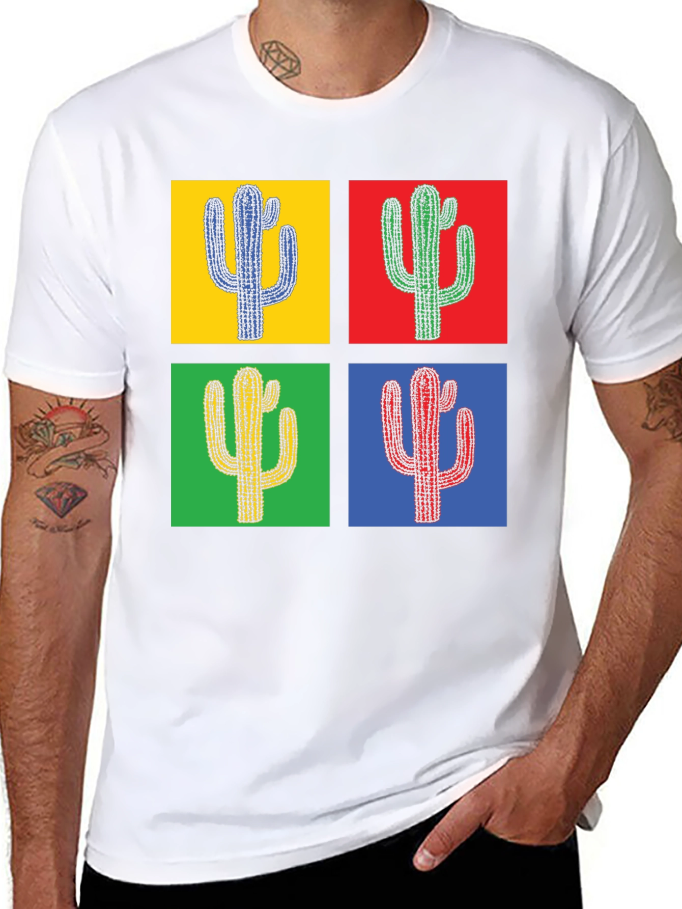 Black Pop Art Cactus Tee - Stylish Graphic T-Shirt view 8