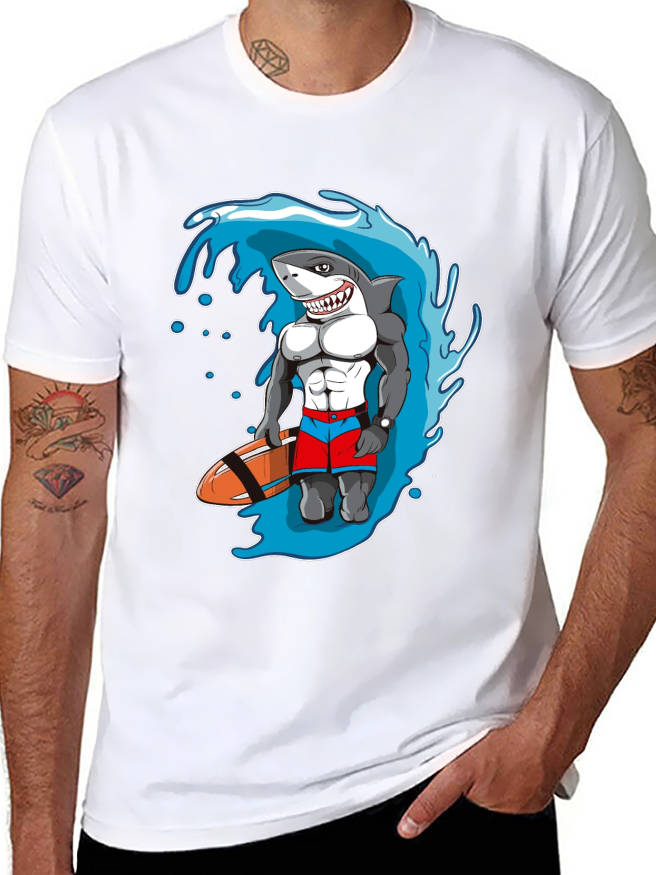 Black Shark Lifeguard Black T-Shirt, Funny Cartoon Design view 8