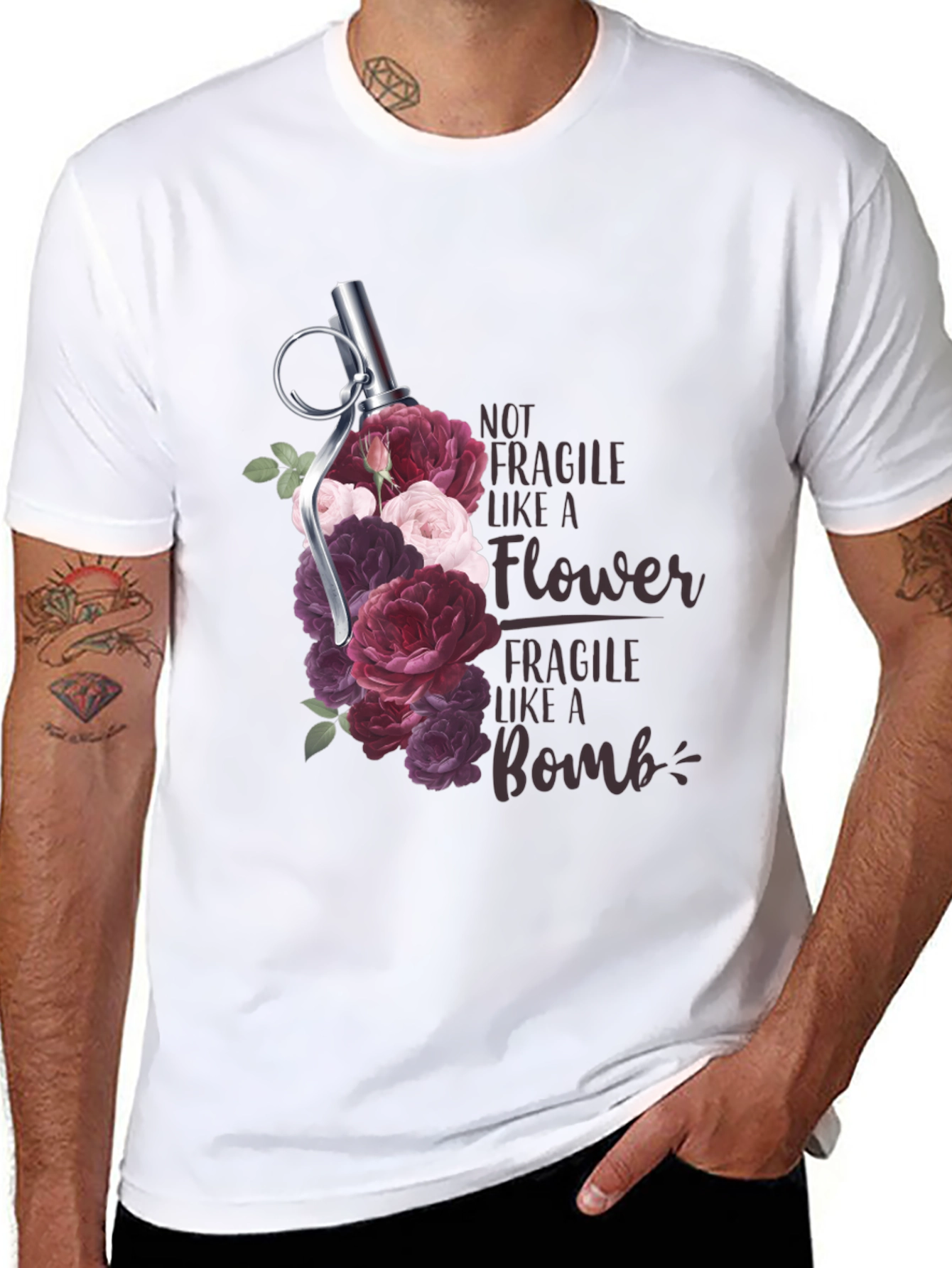 Black Floral Grenade T-Shirt - Not Fragile Bomb Tee view 8