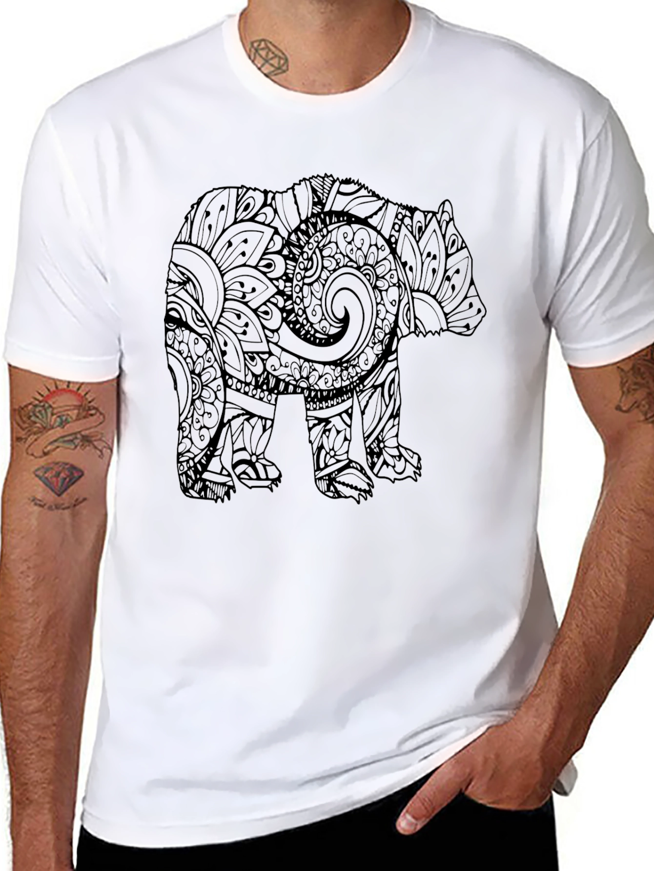 Black Bear Mandala Graphic Black T-Shirt view 8