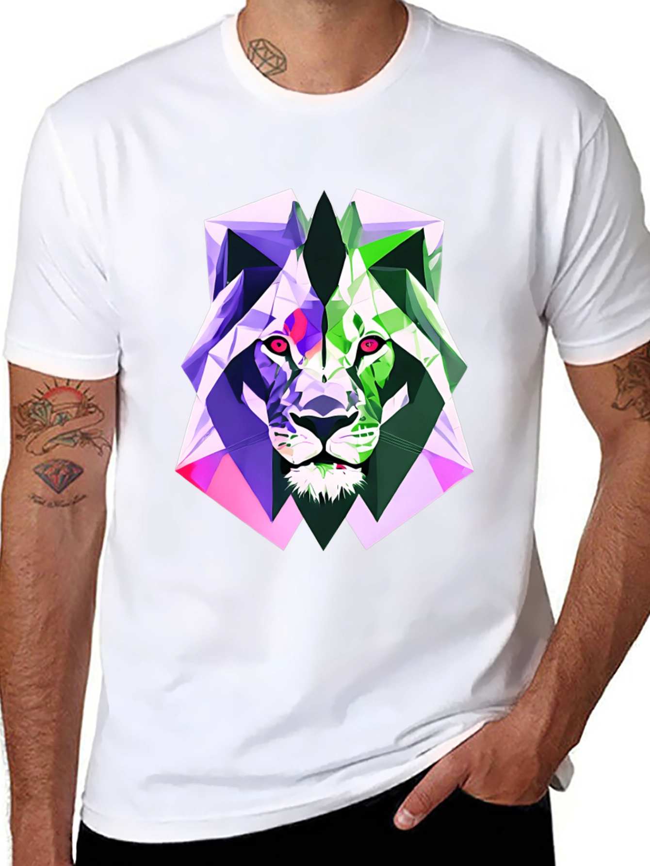 Black Geometric Lion Graphic Tee - Bold Style view 8