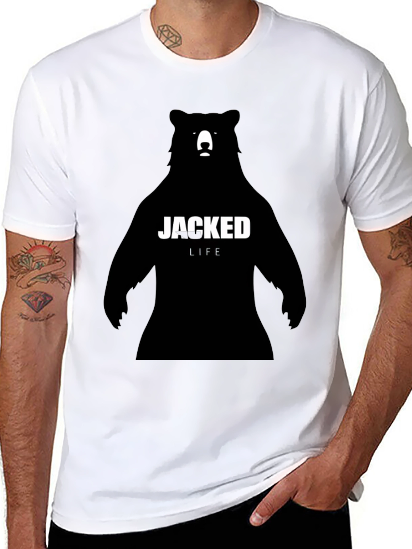 Black Jacked Life Bear Graphic T-Shirt - Black view 8