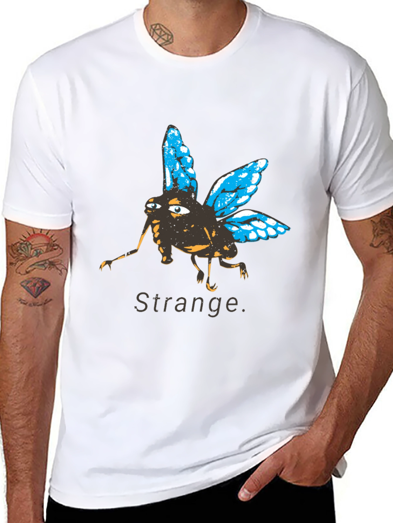 Black Strange Fly Graphic Tee - Unique Insect Print Shirt view 8