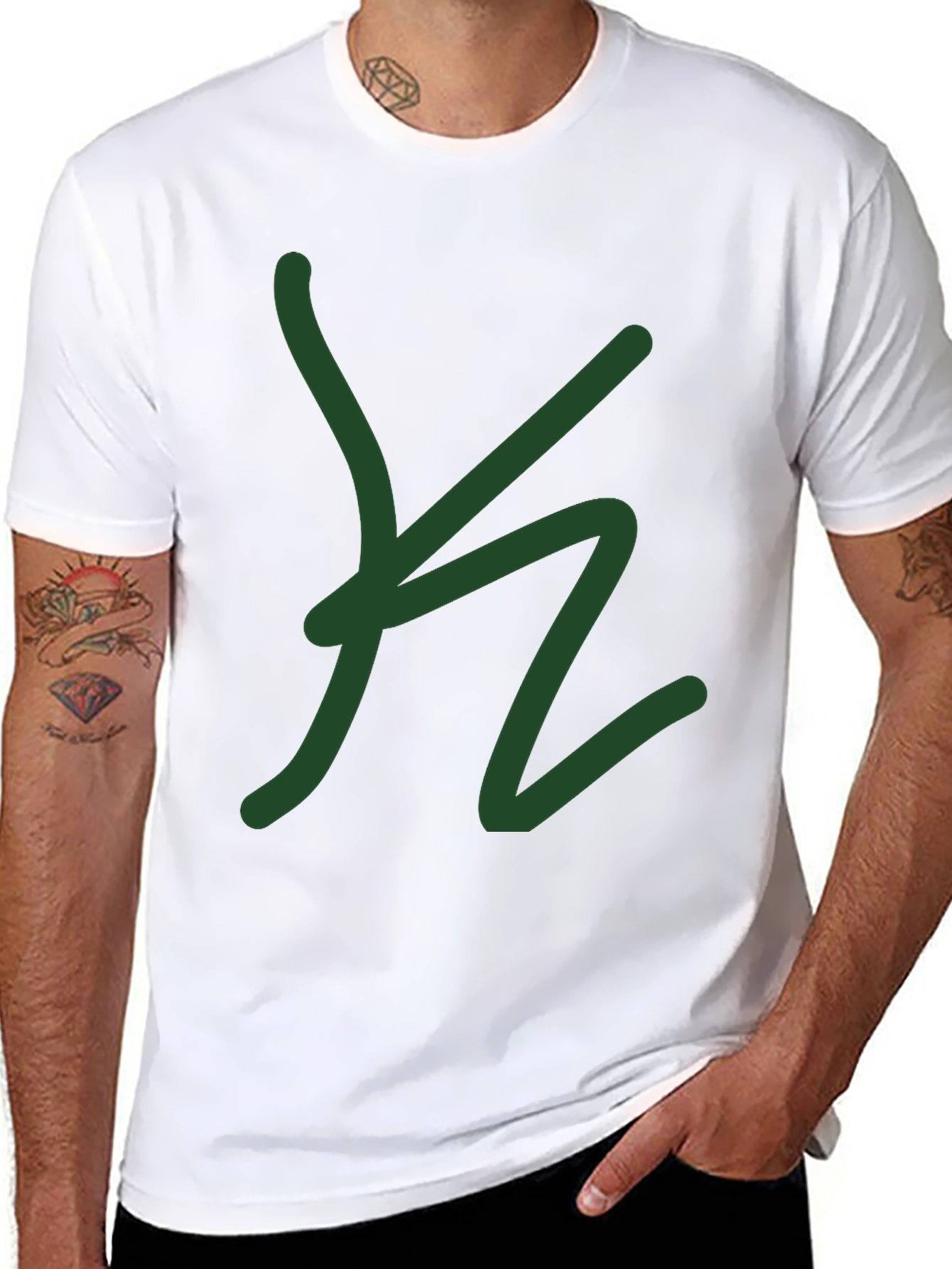 Black Black Graphic Tee - Abstract Green Design view 8