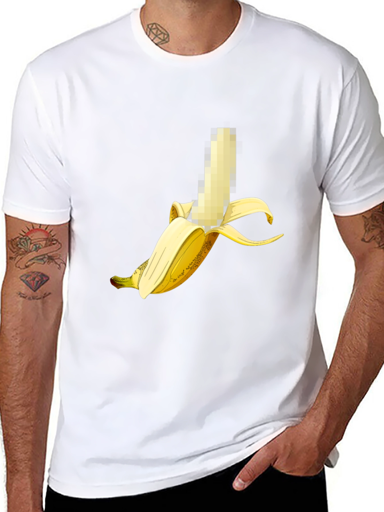 Black Censored Banana Graphic Tee - Unisex Black T-Shirt view 8