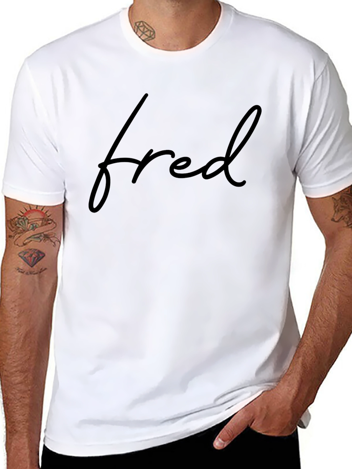 Black Fred Script Black T-Shirt - Modern Style view 8