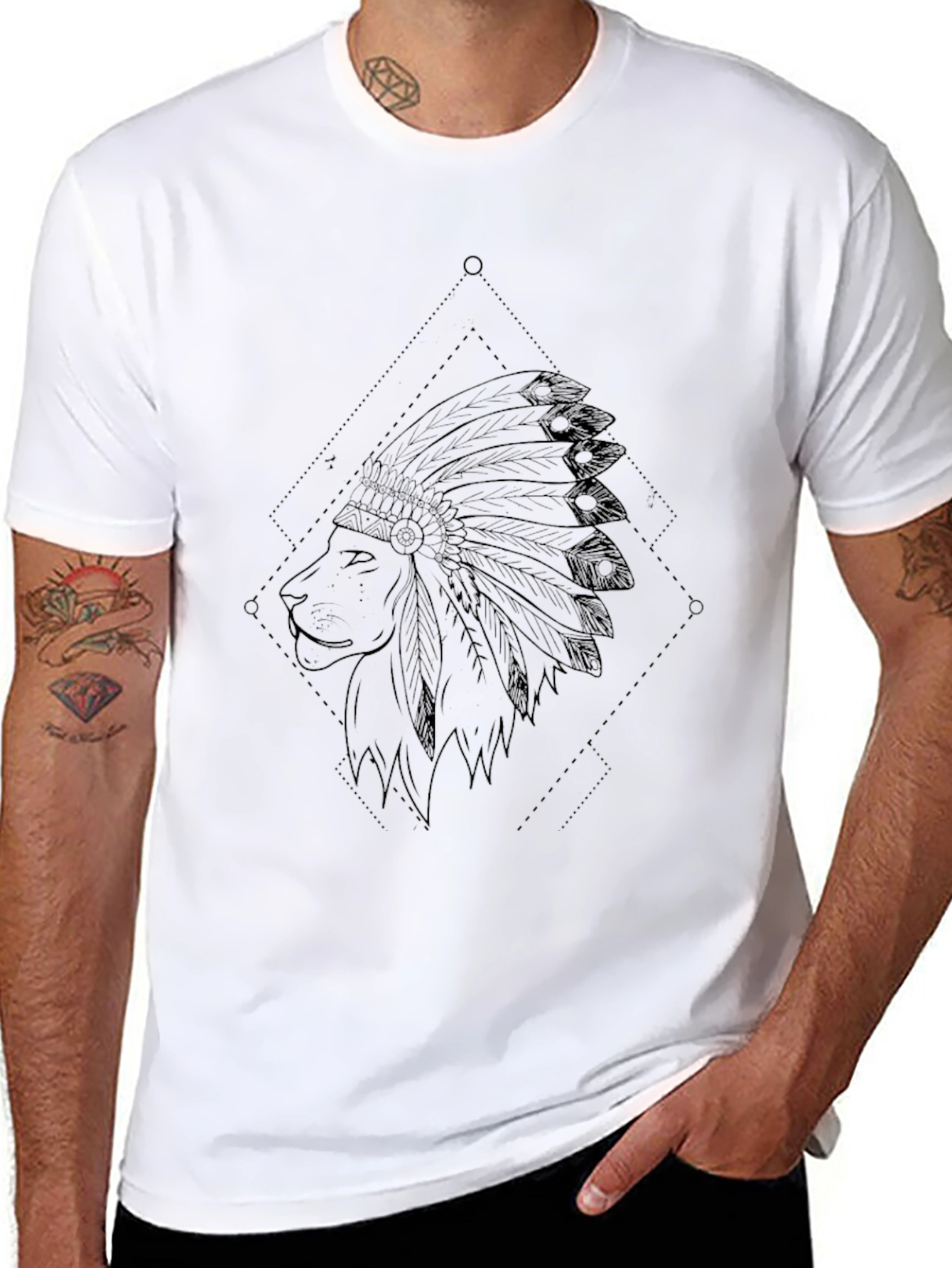 Black Lion Headdress Graphic Black T-Shirt view 8