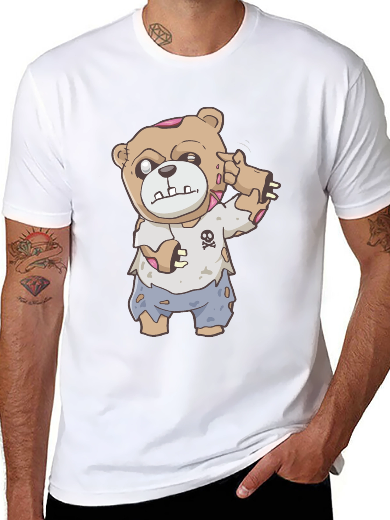 Black Zombie Teddy Bear Graphic T-Shirt - Halloween Style view 8