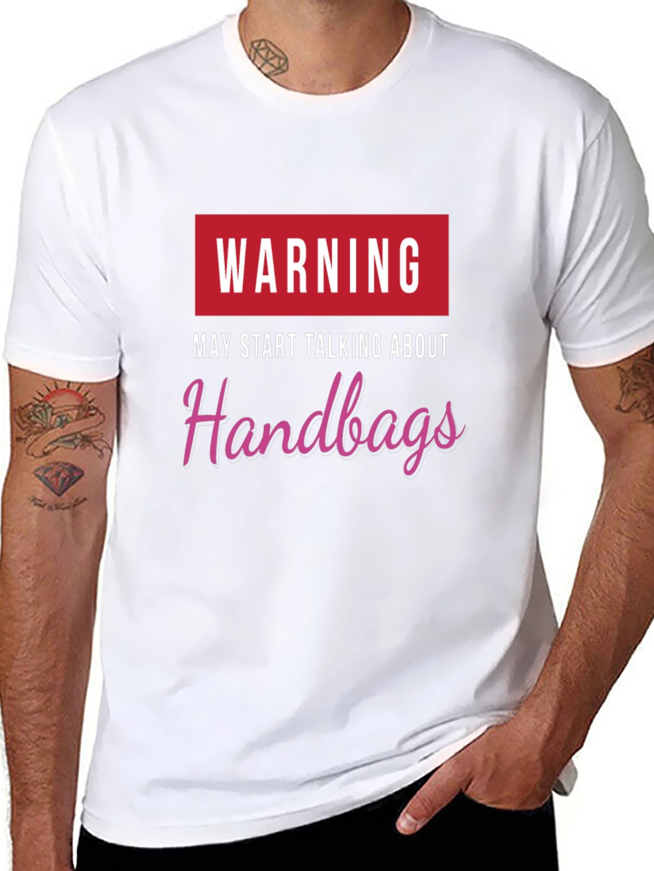 Black Warning May Start Talking Handbags Black T-Shirt view 8