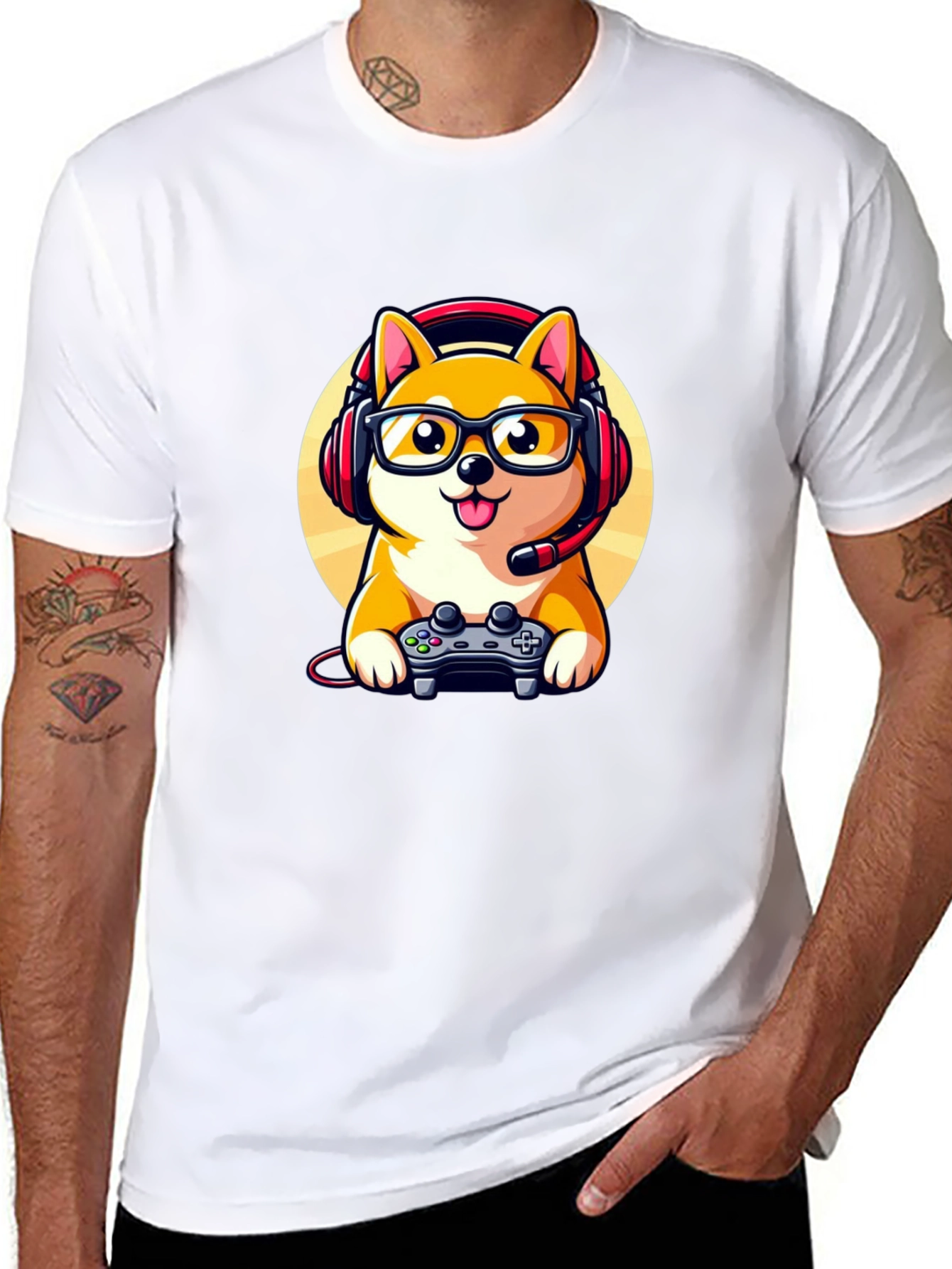 Black Gamer Dog T-Shirt: Shiba Inu with Headset view 8