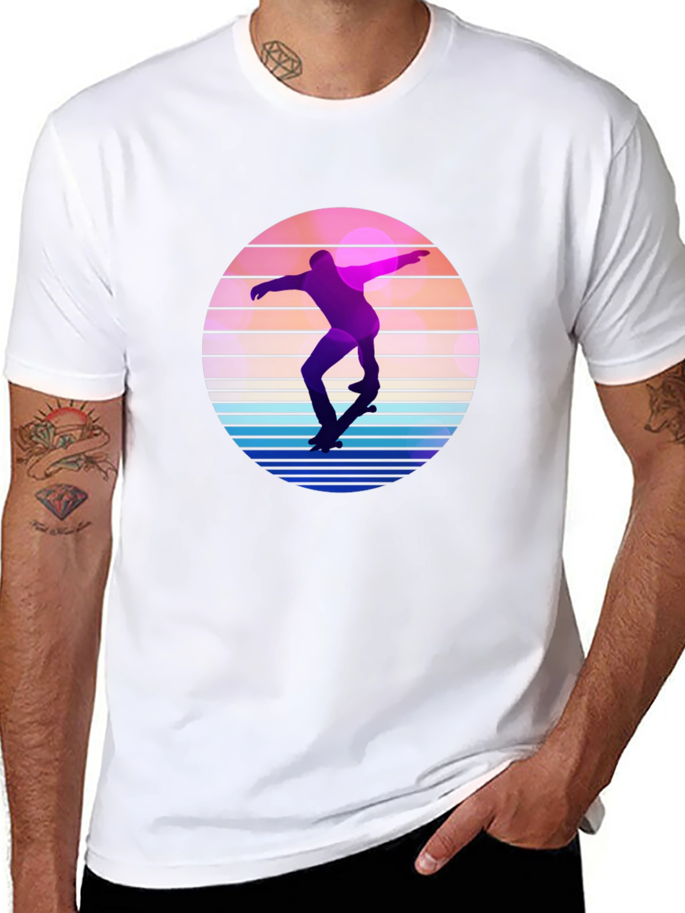 Black Retro Skateboarder Graphic Tee - Cool Sunset Design view 8