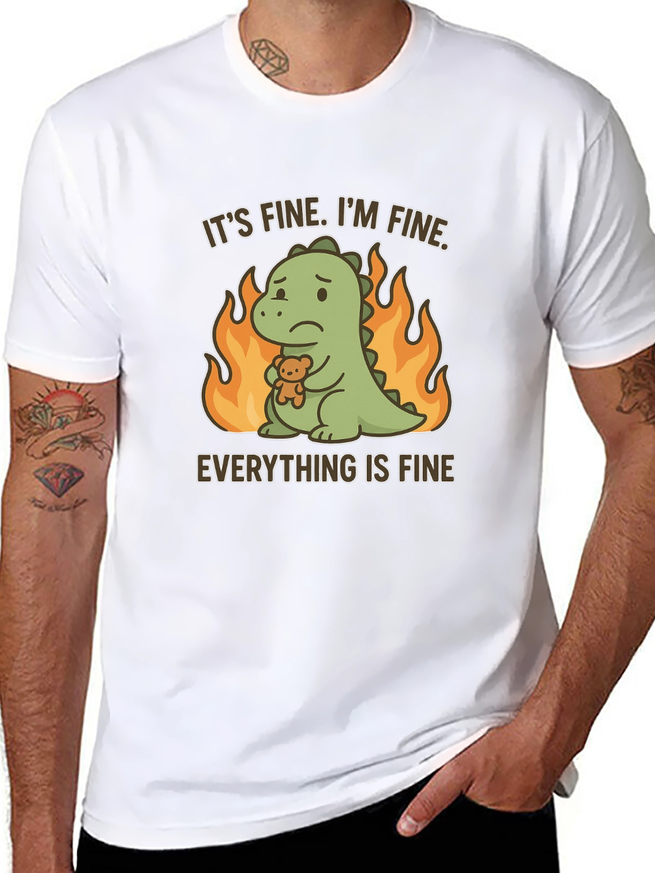 Black It's Fine Dinosaur T-Shirt view 8