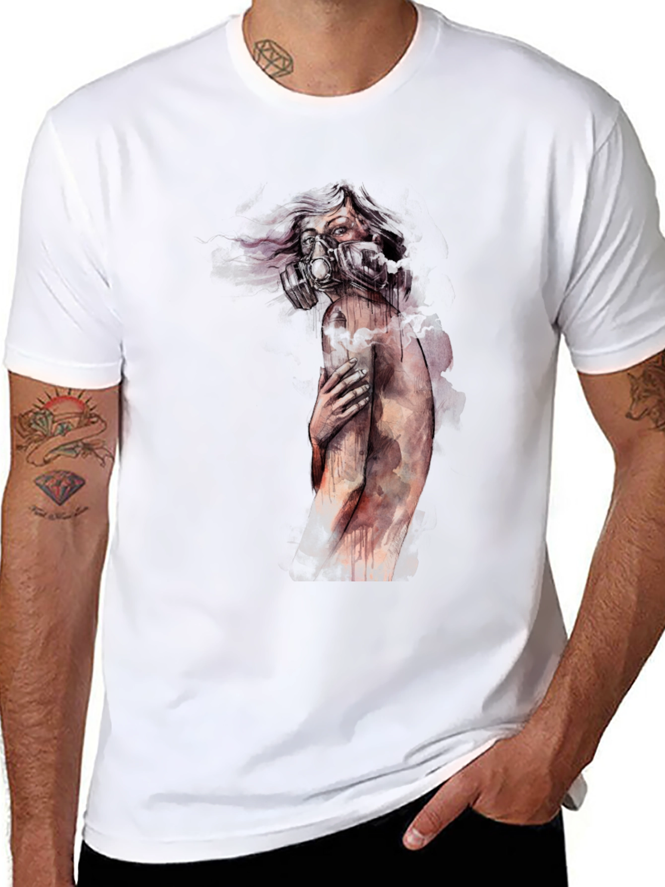 Black Unique Graphic Tee - Apocalyptic Watercolor Design view 8