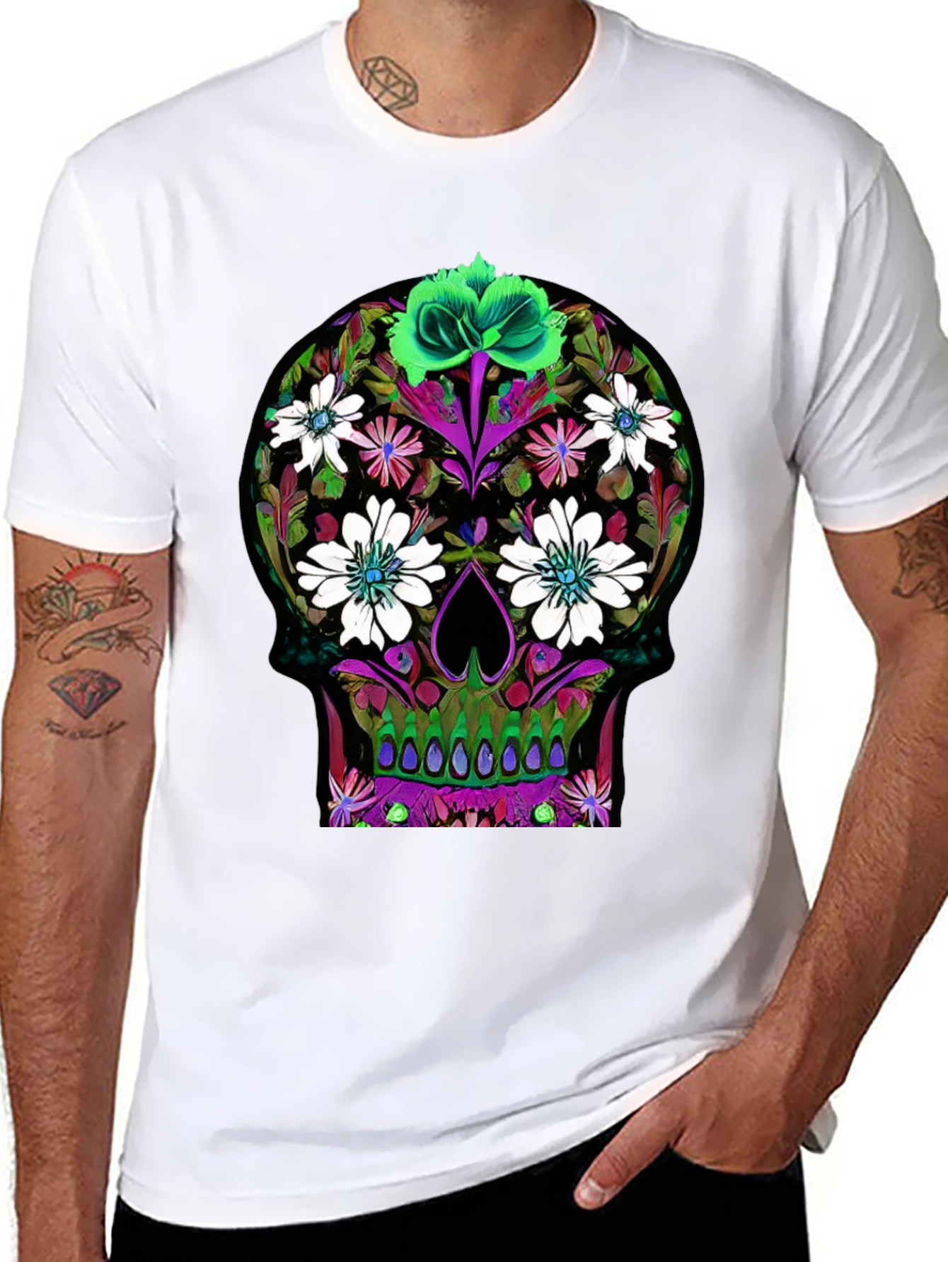 Black Floral Skull Graphic T-Shirt view 8
