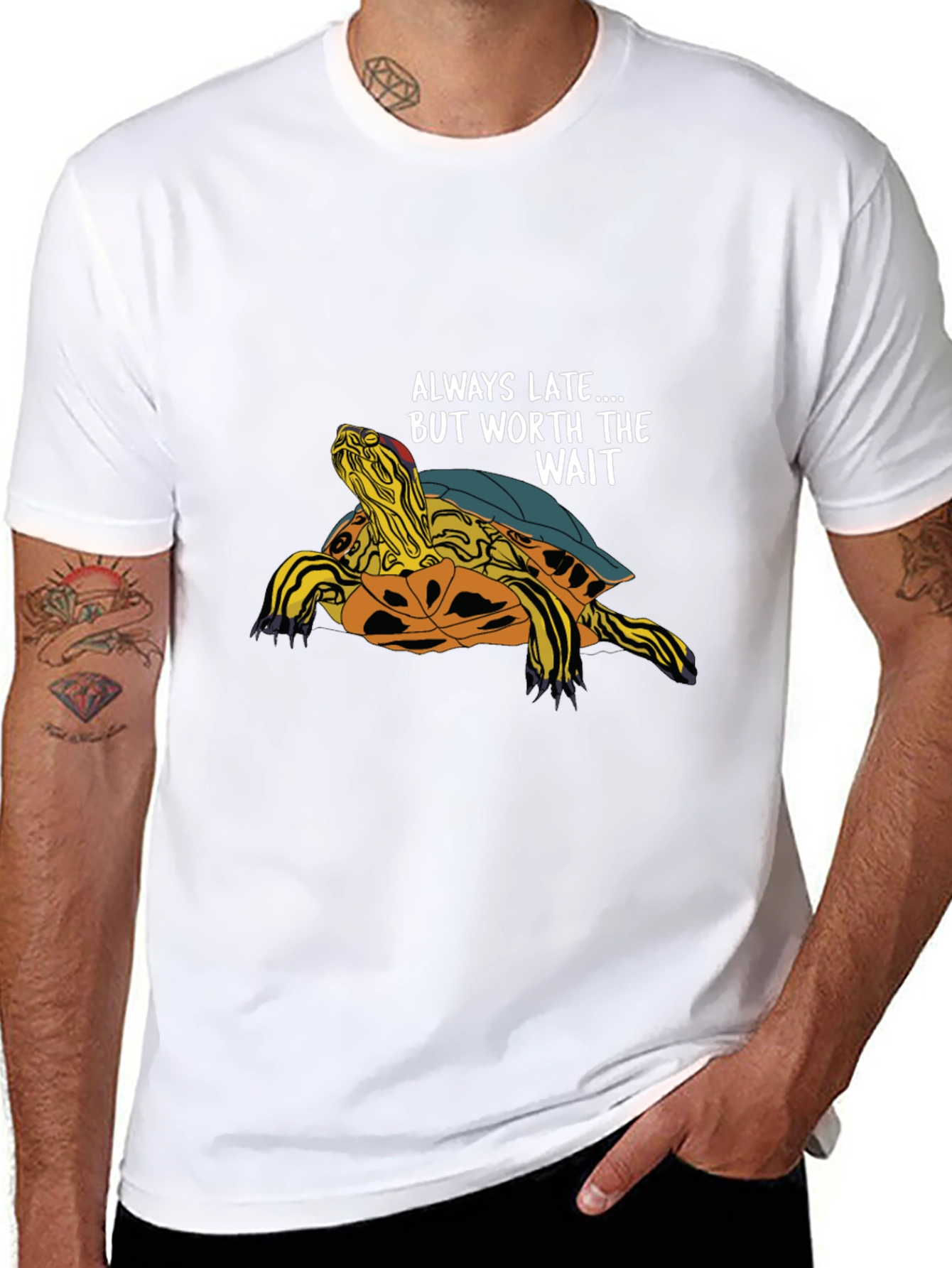 Black Always Late Turtle Graphic T-Shirt - Unisex Casual Top view 8