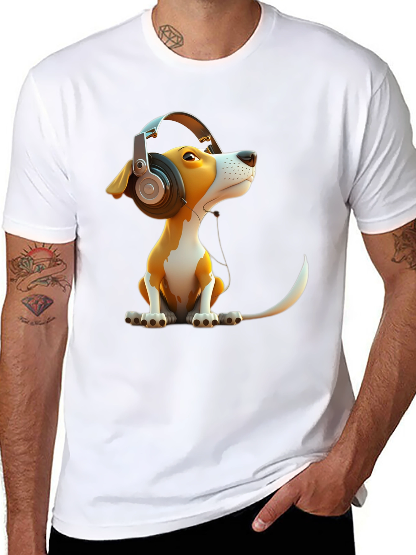 Black Dog with Headphones Graphic Tee view 8