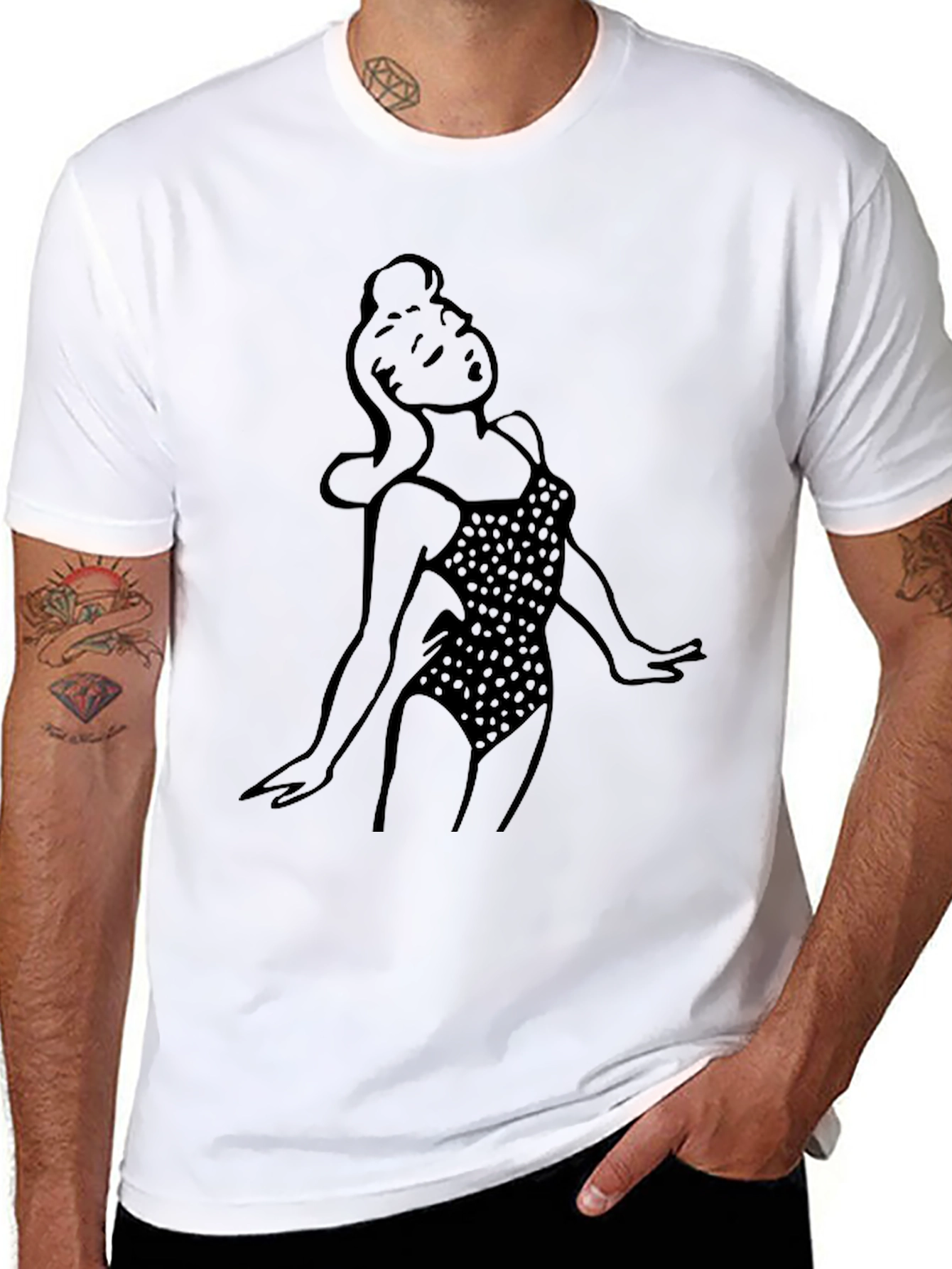Black Retro Pin-Up Girl Black T-Shirt view 8