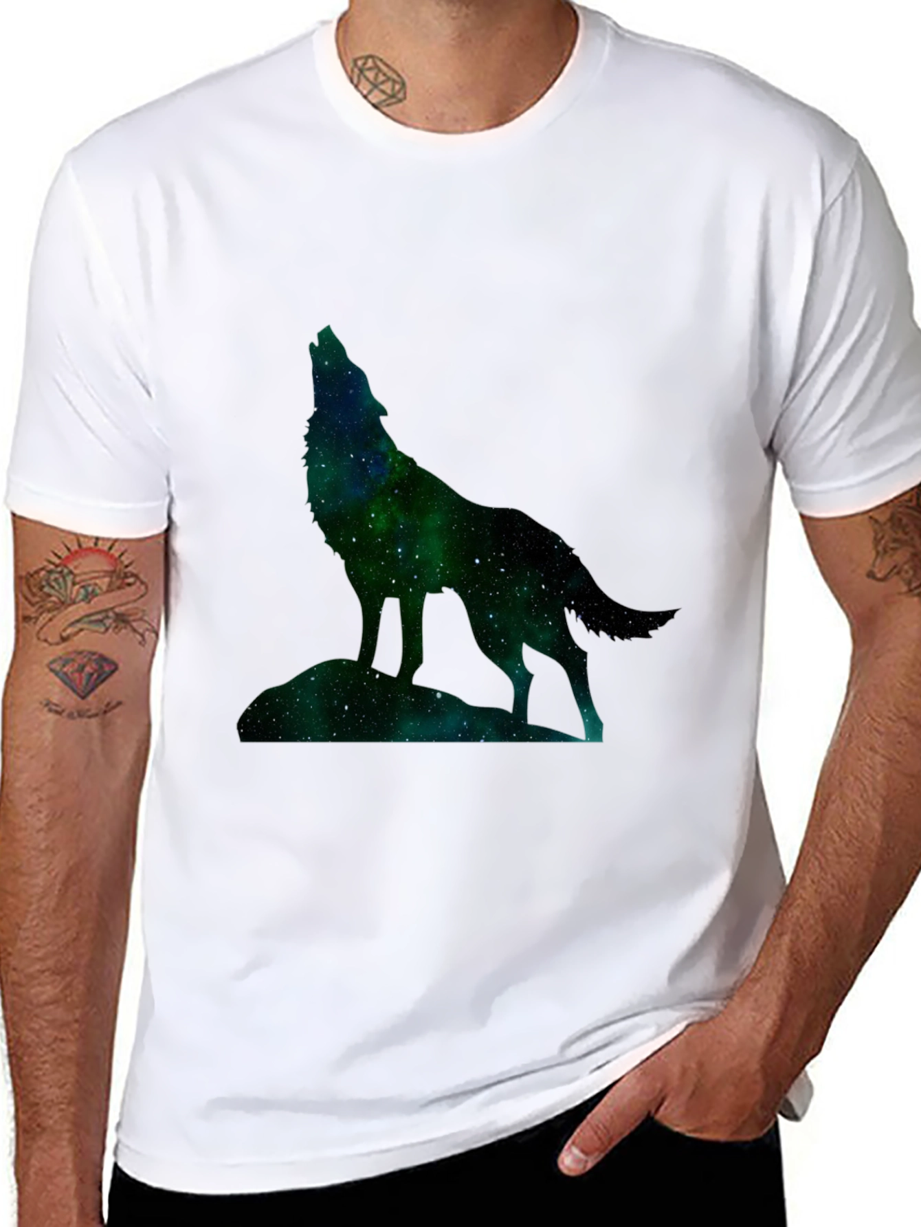 Black Galaxy Wolf Graphic Tee - Black Cotton Blend view 8