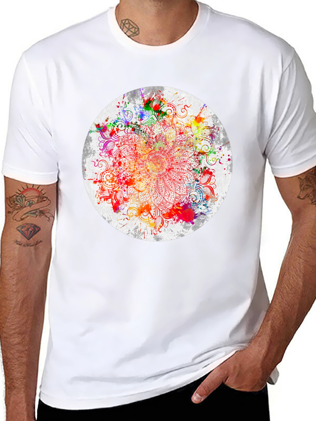 Black Vibrant Mandala Graphic T-Shirt view 8