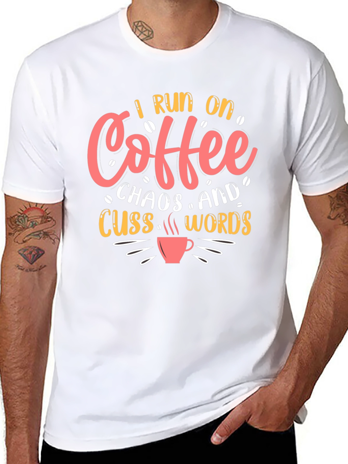 Black I Run on Coffee, Chaos & Cuss Words T-Shirt view 8