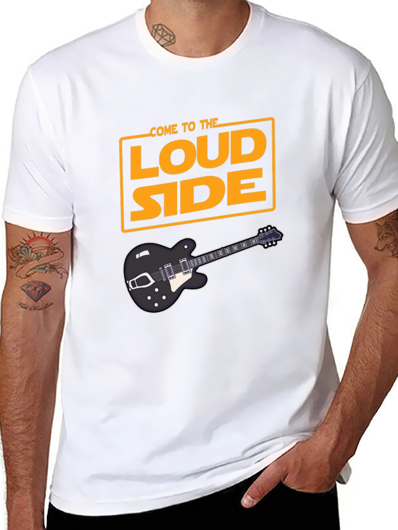 Black Come To The Loud Side T-Shirt - Black Guitar Tee view 8
